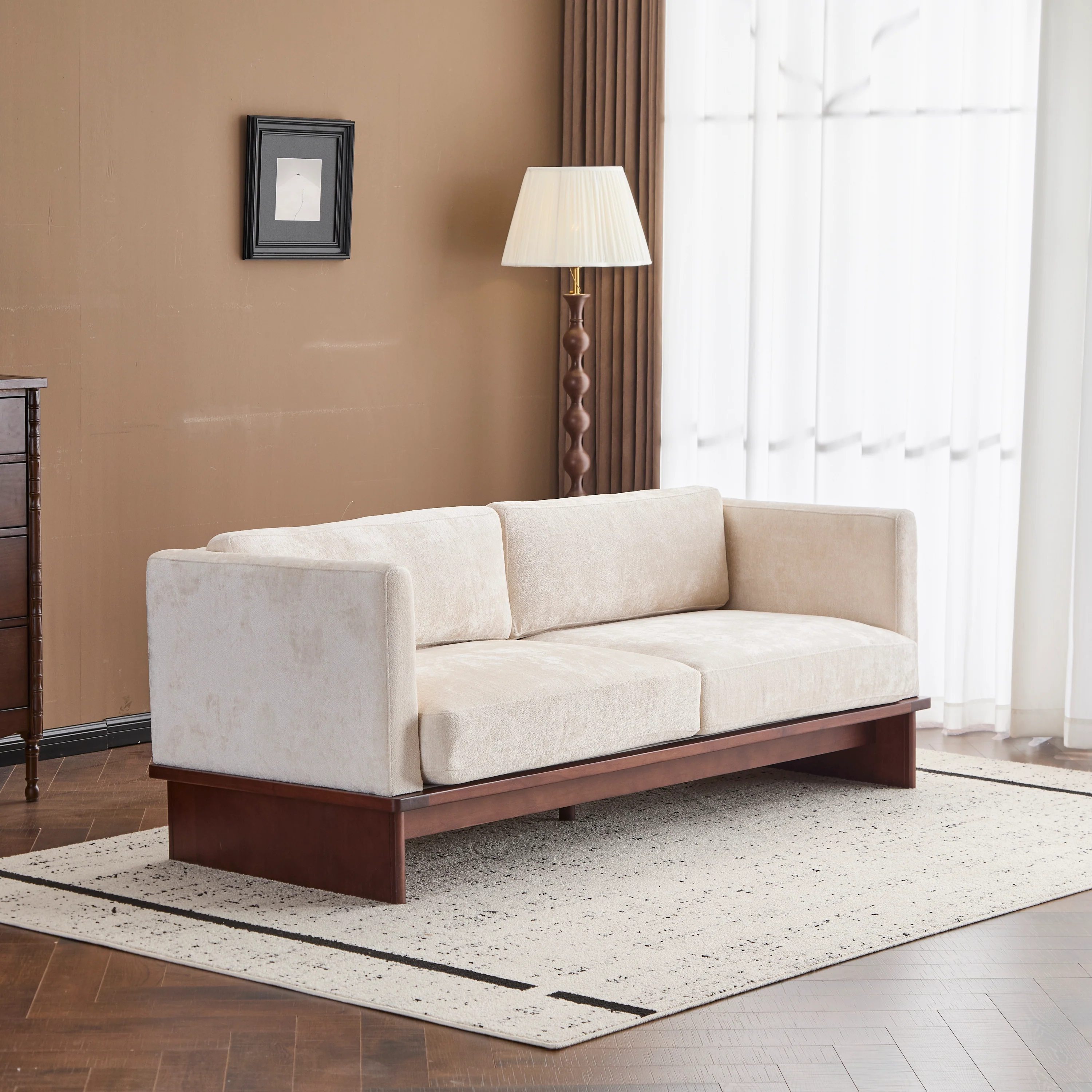 Mid Century Boucle Sofa with Solid Wood Base - Image 2