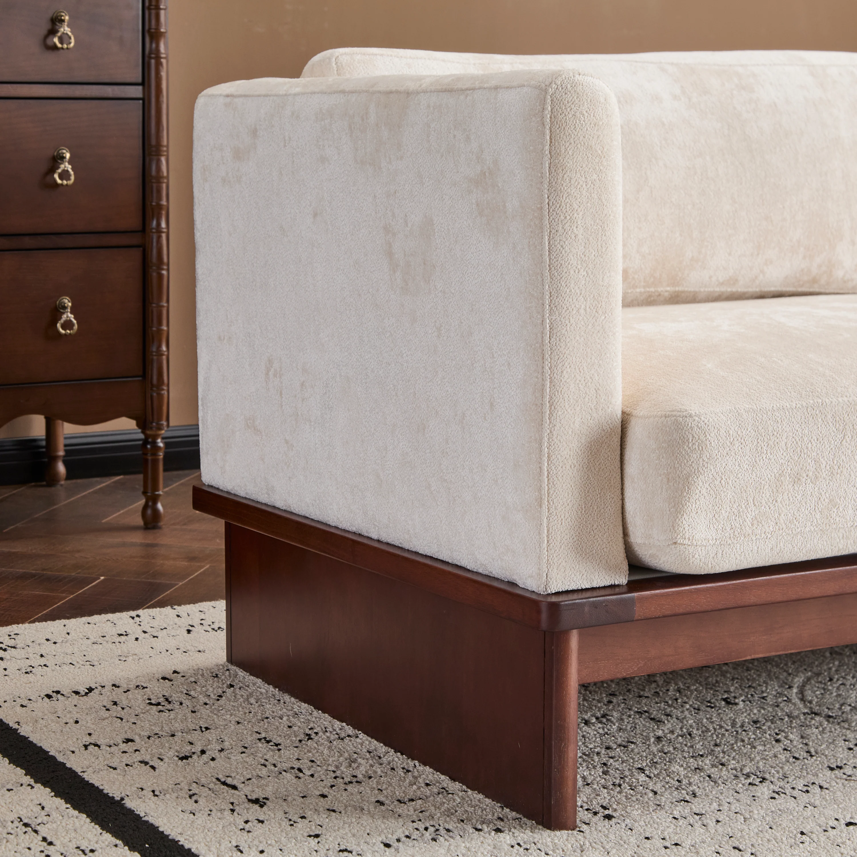 Mid Century Boucle Sofa with Solid Wood Base - Image 4