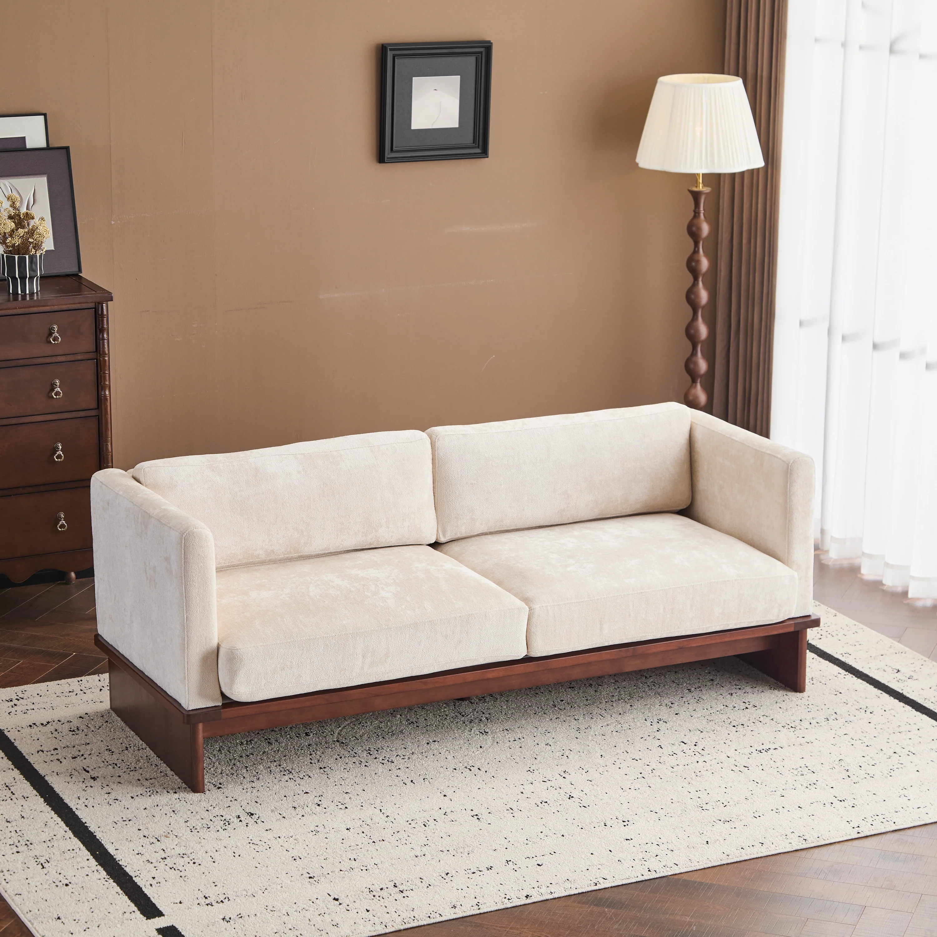 Mid Century Boucle Sofa with Solid Wood Base - Image 5