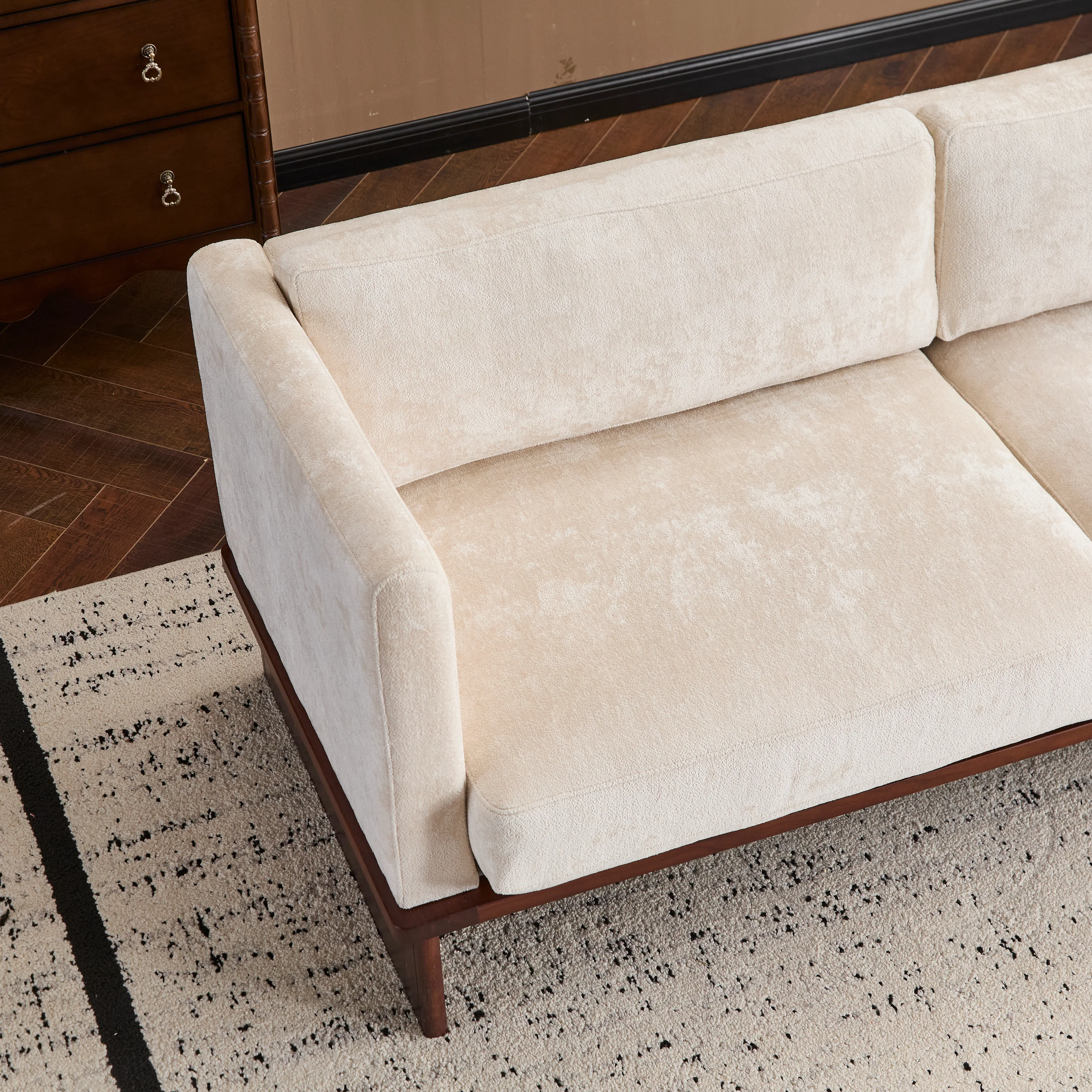 Mid Century Boucle Sofa with Solid Wood Base - Image 7