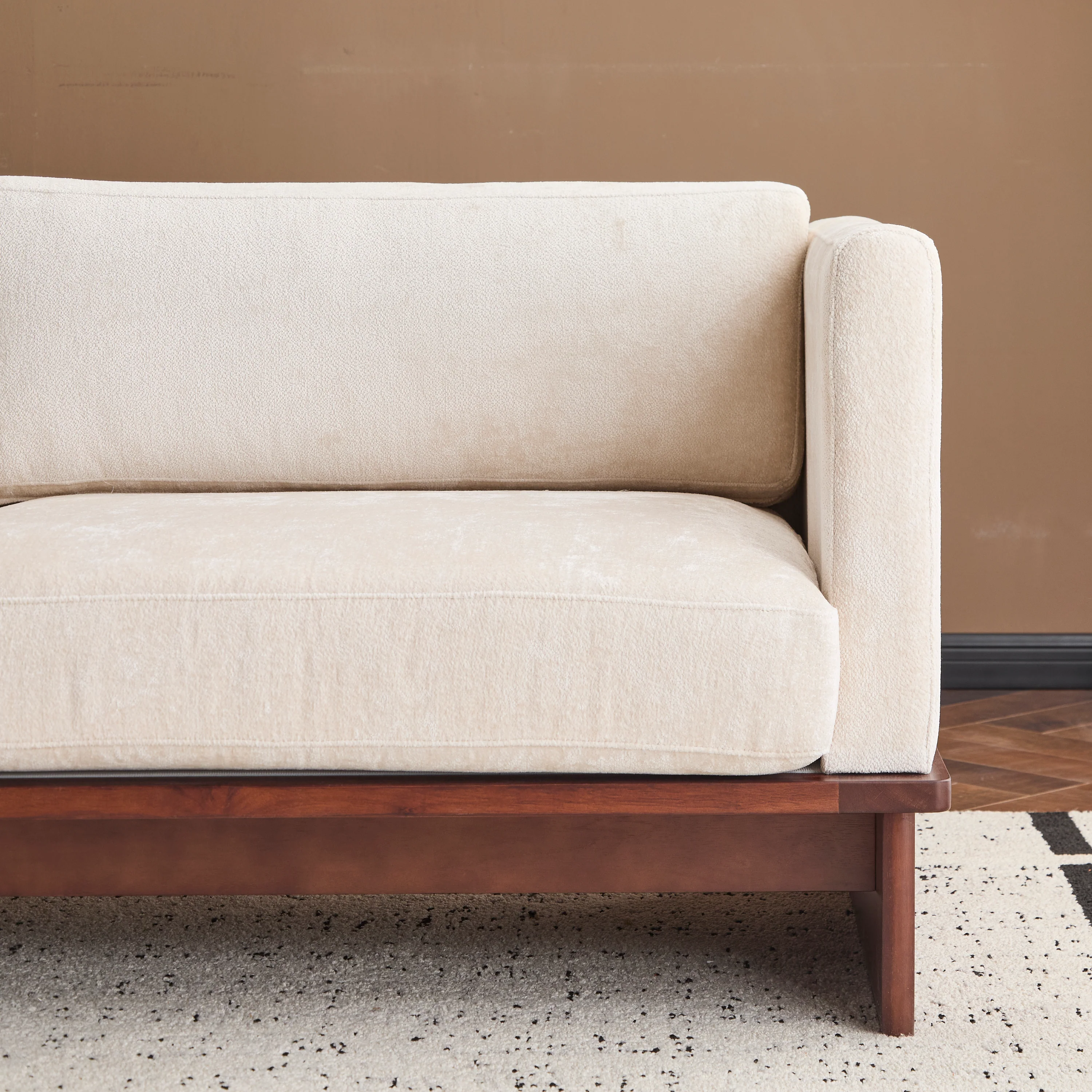 Mid Century Boucle Sofa with Solid Wood Base - Image 8