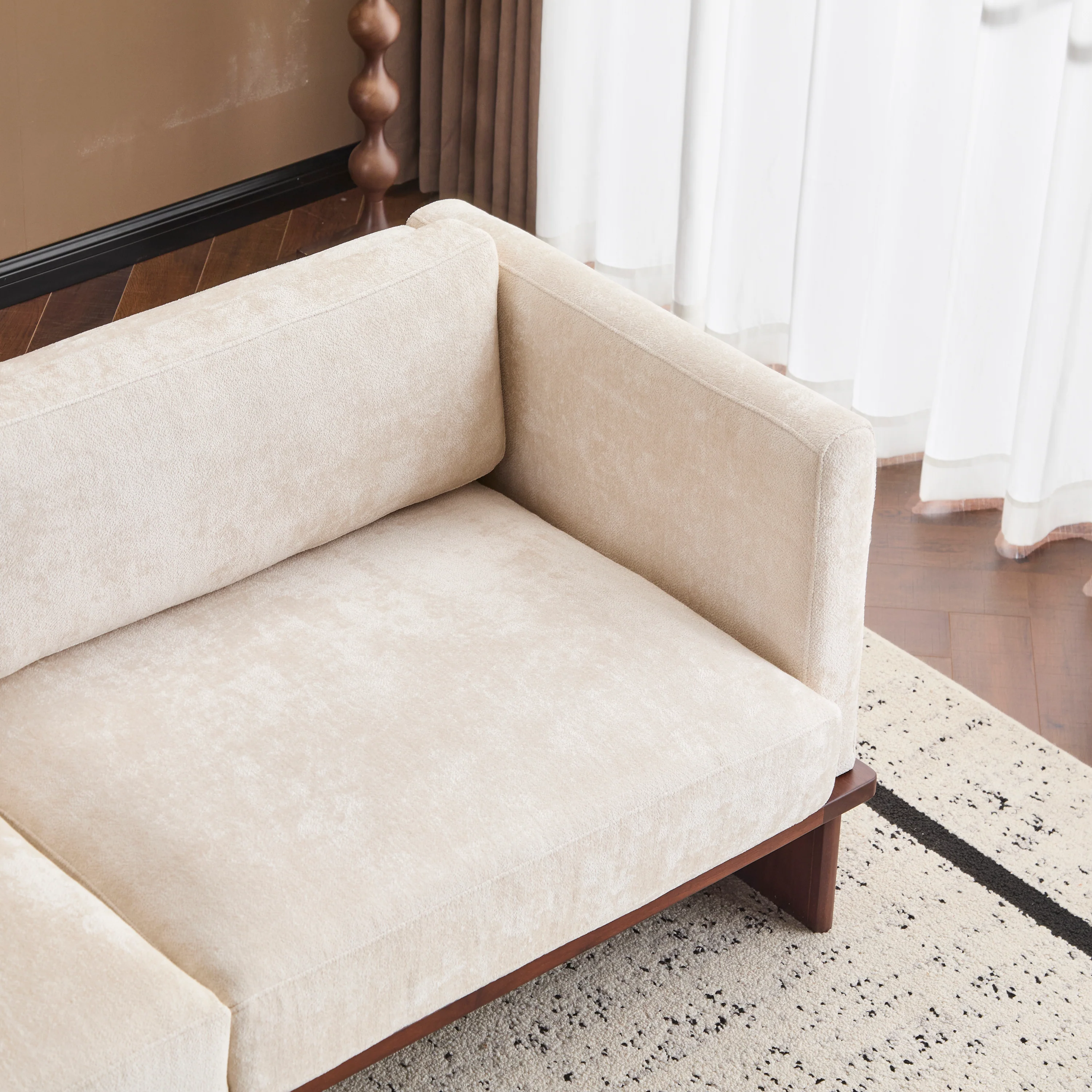 Mid Century Boucle Sofa with Solid Wood Base - Image 9