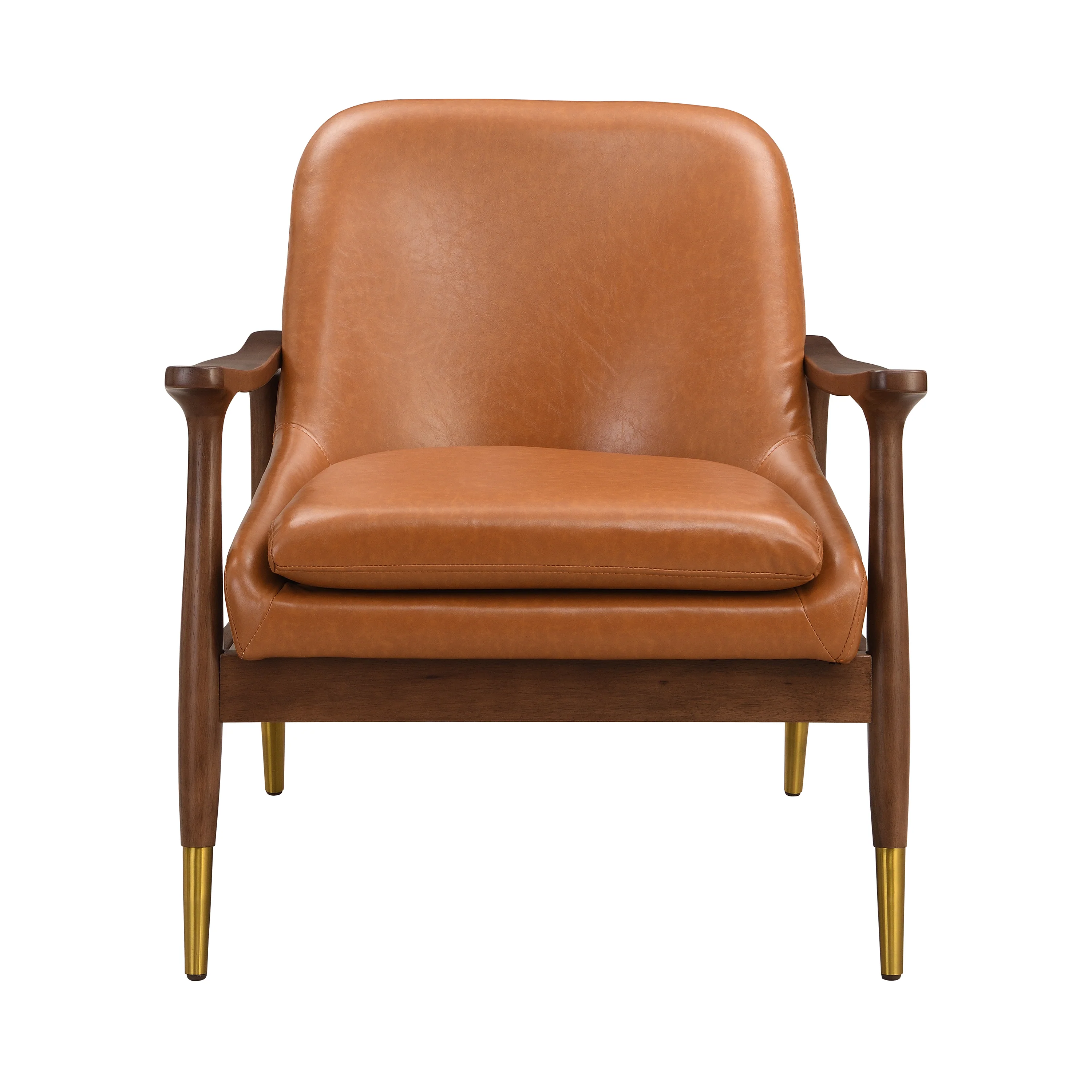 Mid-Century Faux Leather Accent Chair with Solid Wood Frame - Image 11
