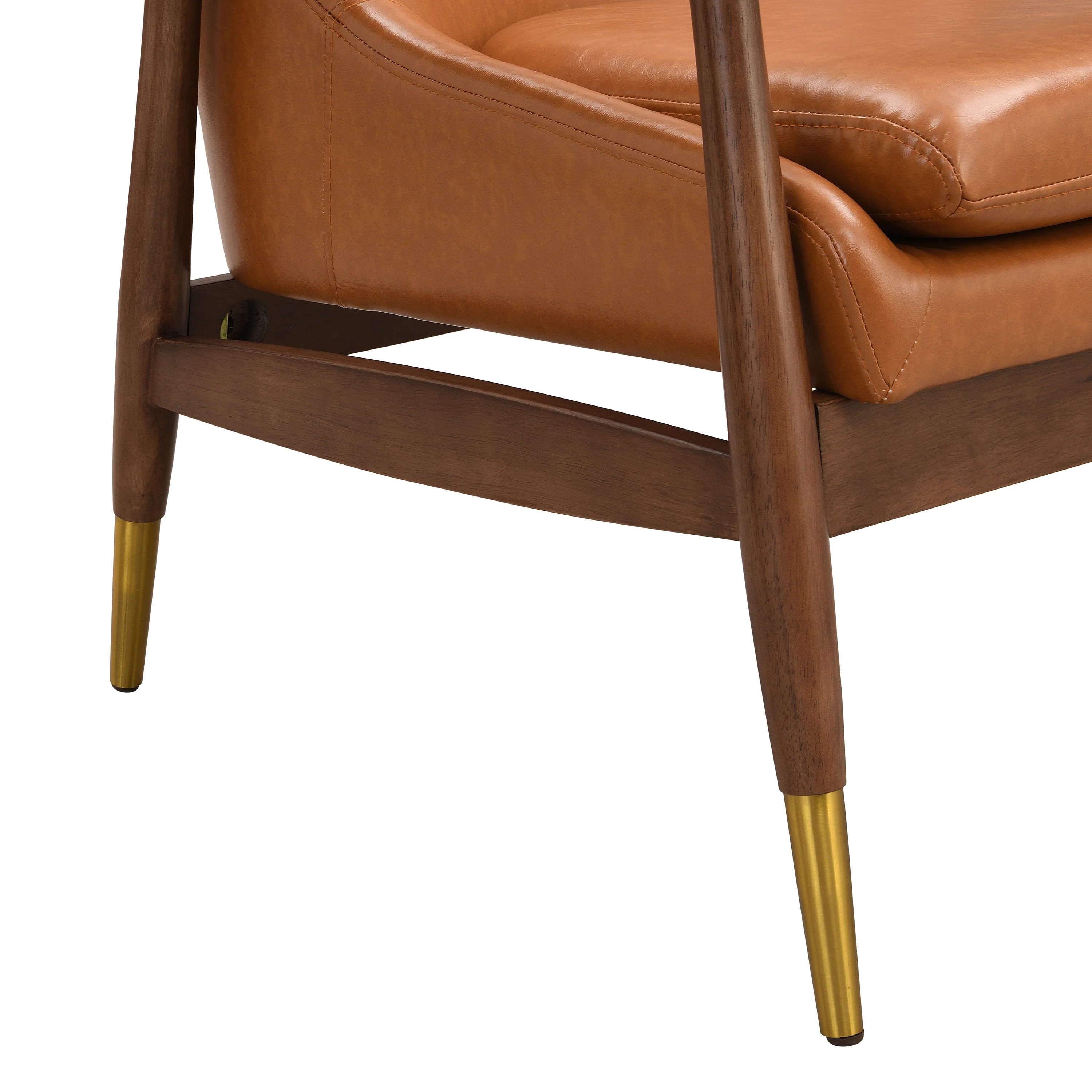 Mid-Century Faux Leather Accent Chair with Solid Wood Frame - Image 12