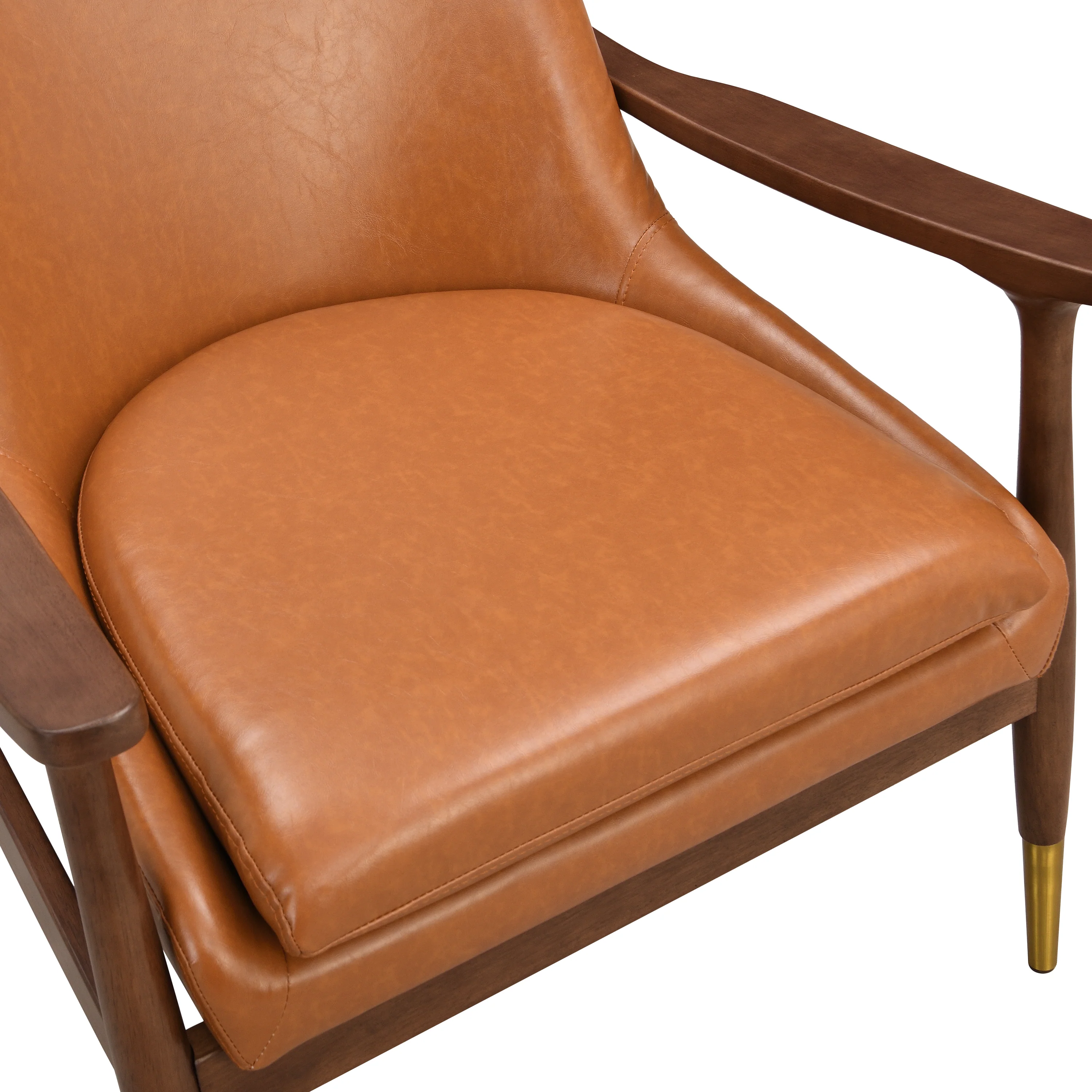 Mid-Century Faux Leather Accent Chair with Solid Wood Frame - Image 13