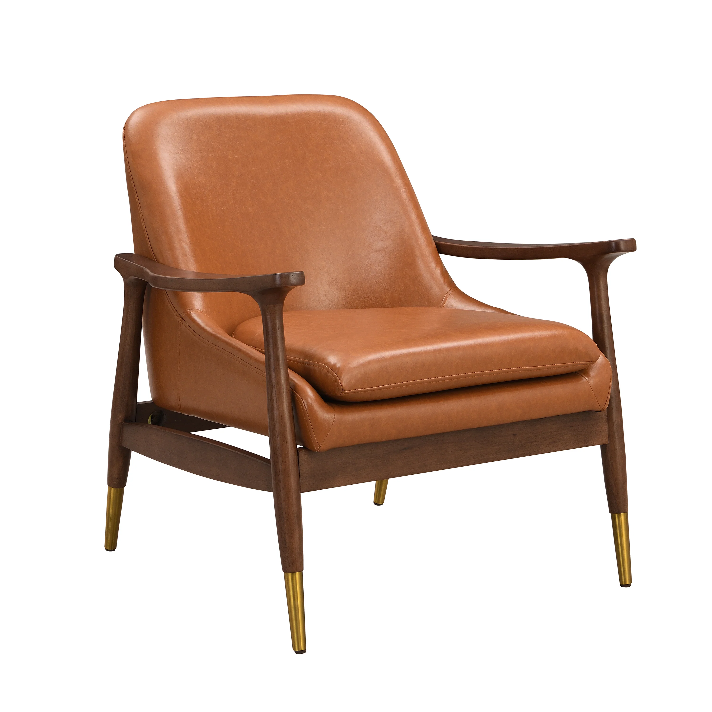 Mid-Century Faux Leather Accent Chair with Solid Wood Frame - Image 3