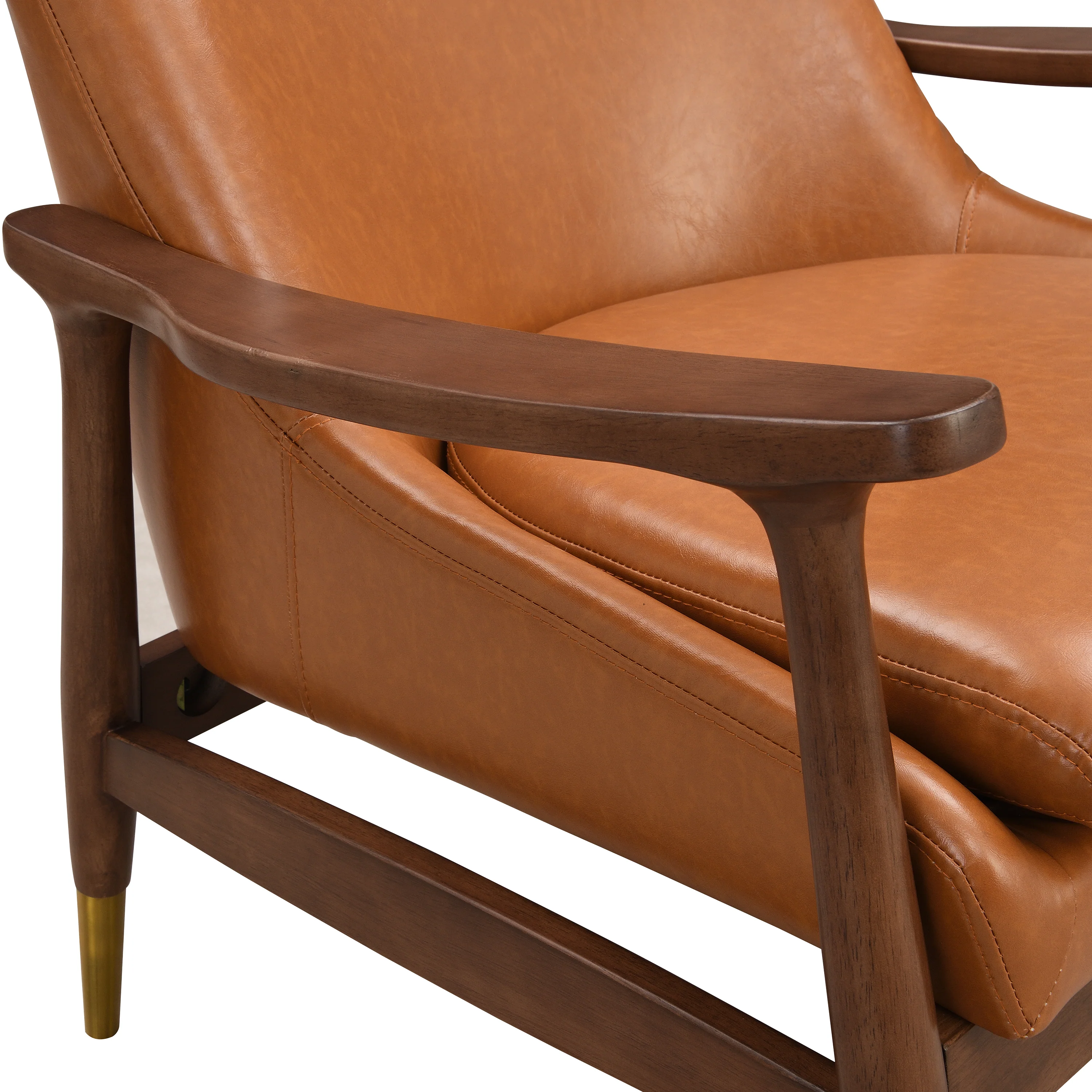 Mid-Century Faux Leather Accent Chair with Solid Wood Frame - Image 6