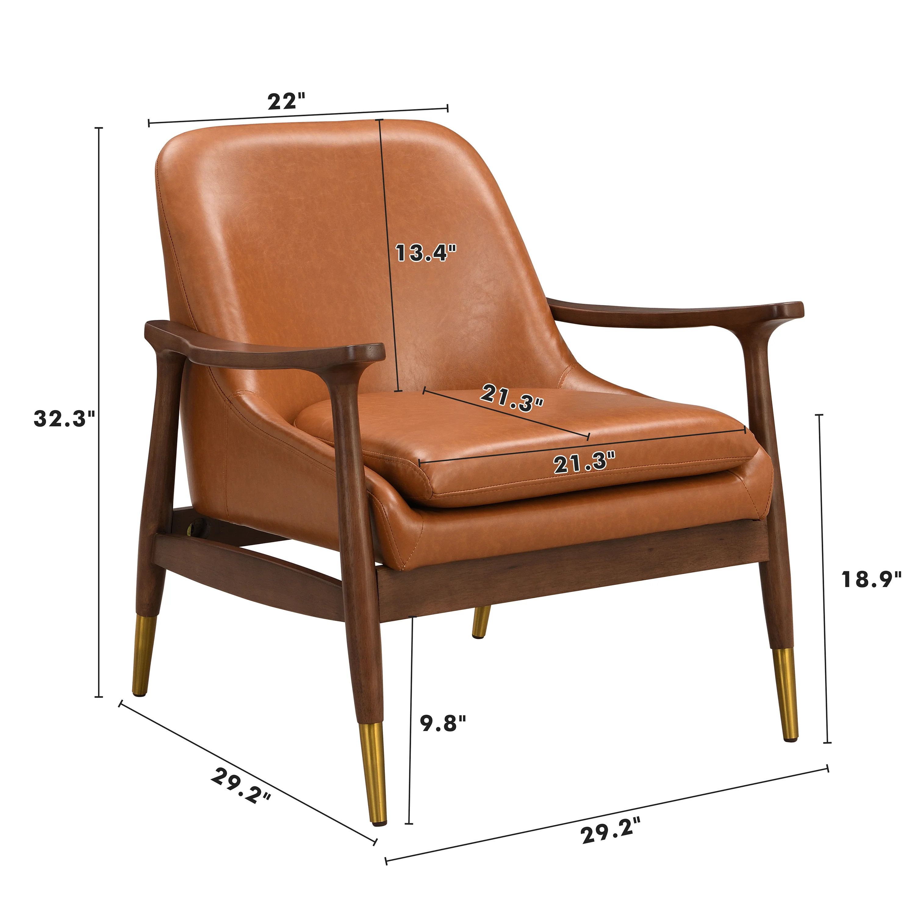Mid-Century Faux Leather Accent Chair with Solid Wood Frame - Image 8