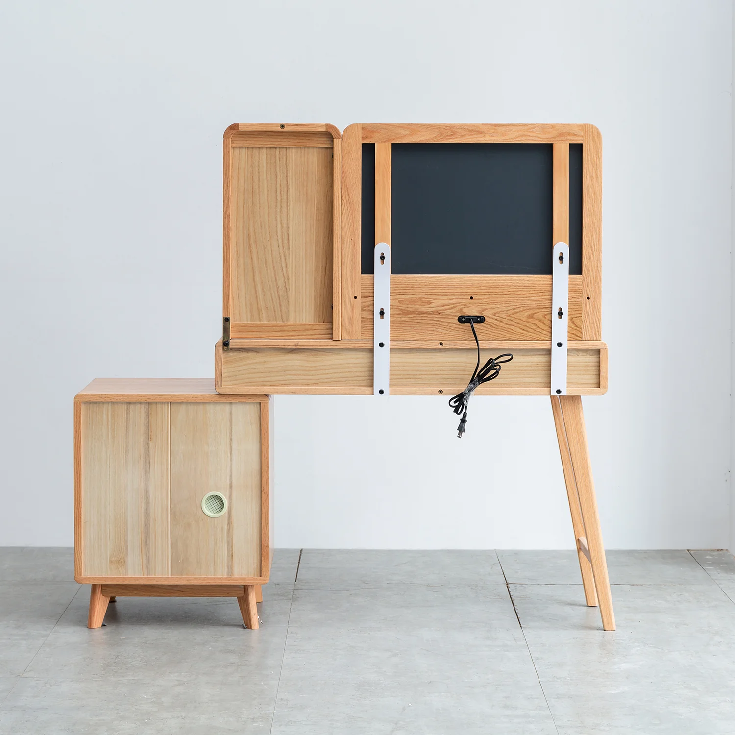 Walker Edison | Mid-Century Makeup Vanity Desk with Storage and Stool - Image 11