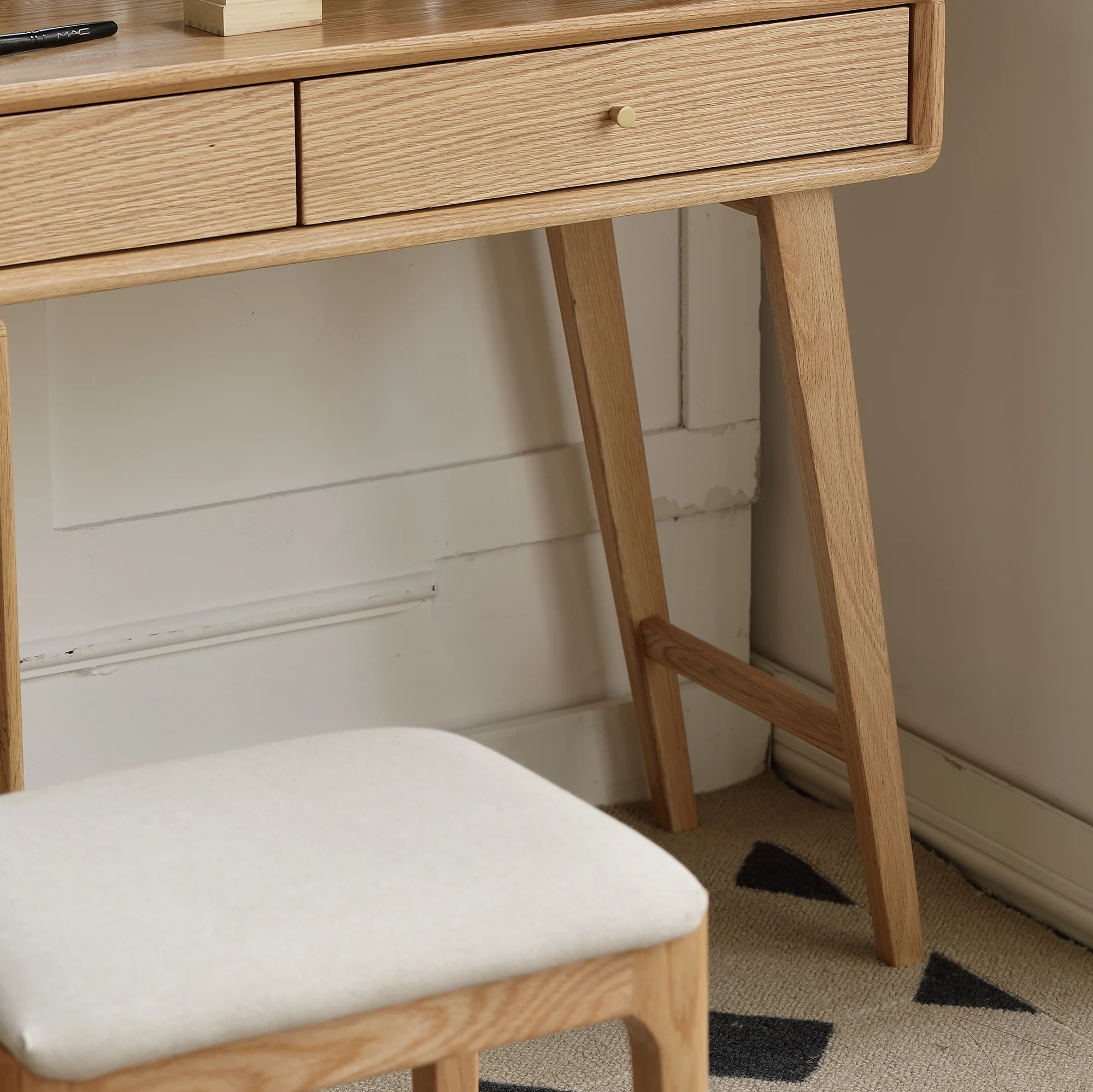 Walker Edison | Mid-Century Makeup Vanity Desk with Storage and Stool - Image 12