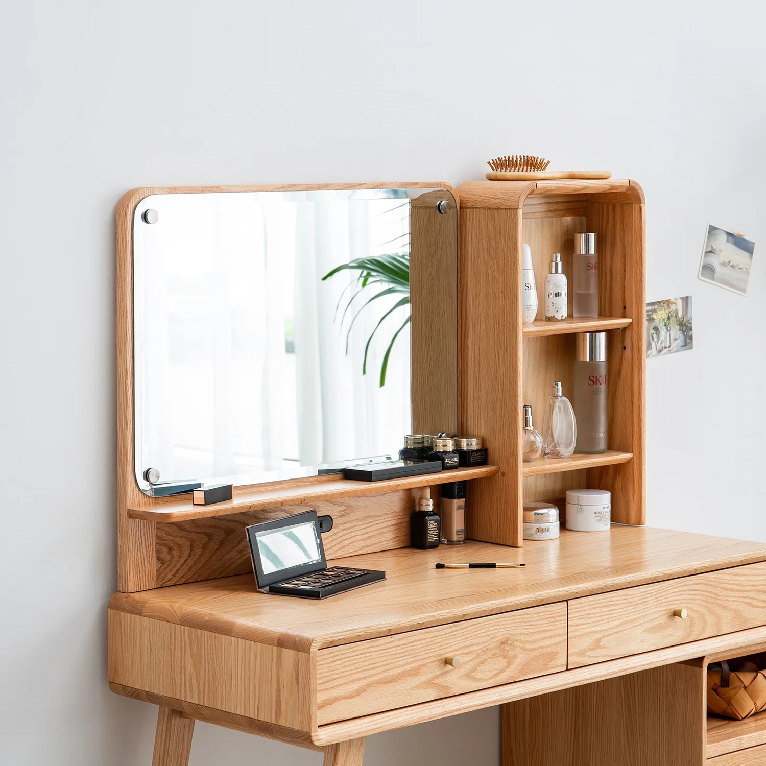 Walker Edison | Mid-Century Makeup Vanity Desk with Storage and Stool - Image 2