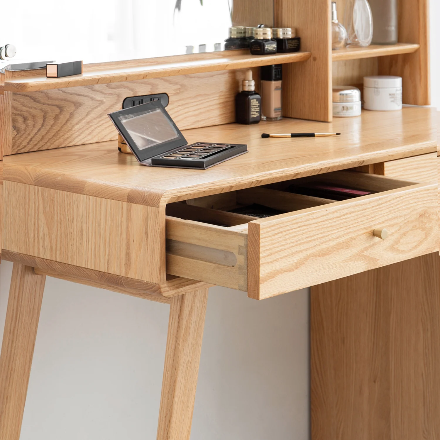 Walker Edison | Mid-Century Makeup Vanity Desk with Storage and Stool - Image 4