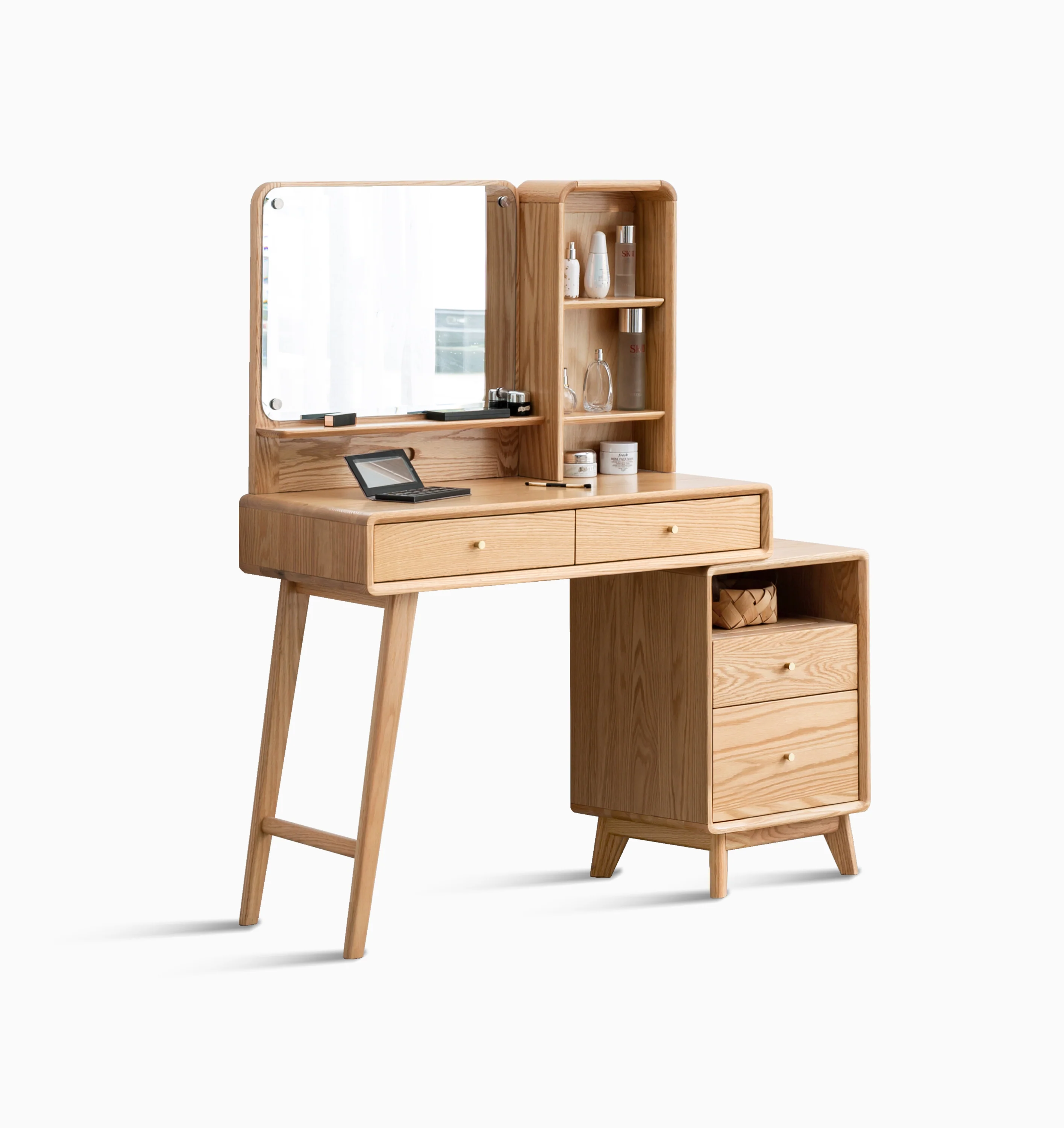 Walker Edison | Mid-Century Makeup Vanity Desk with Storage and Stool - Image 8