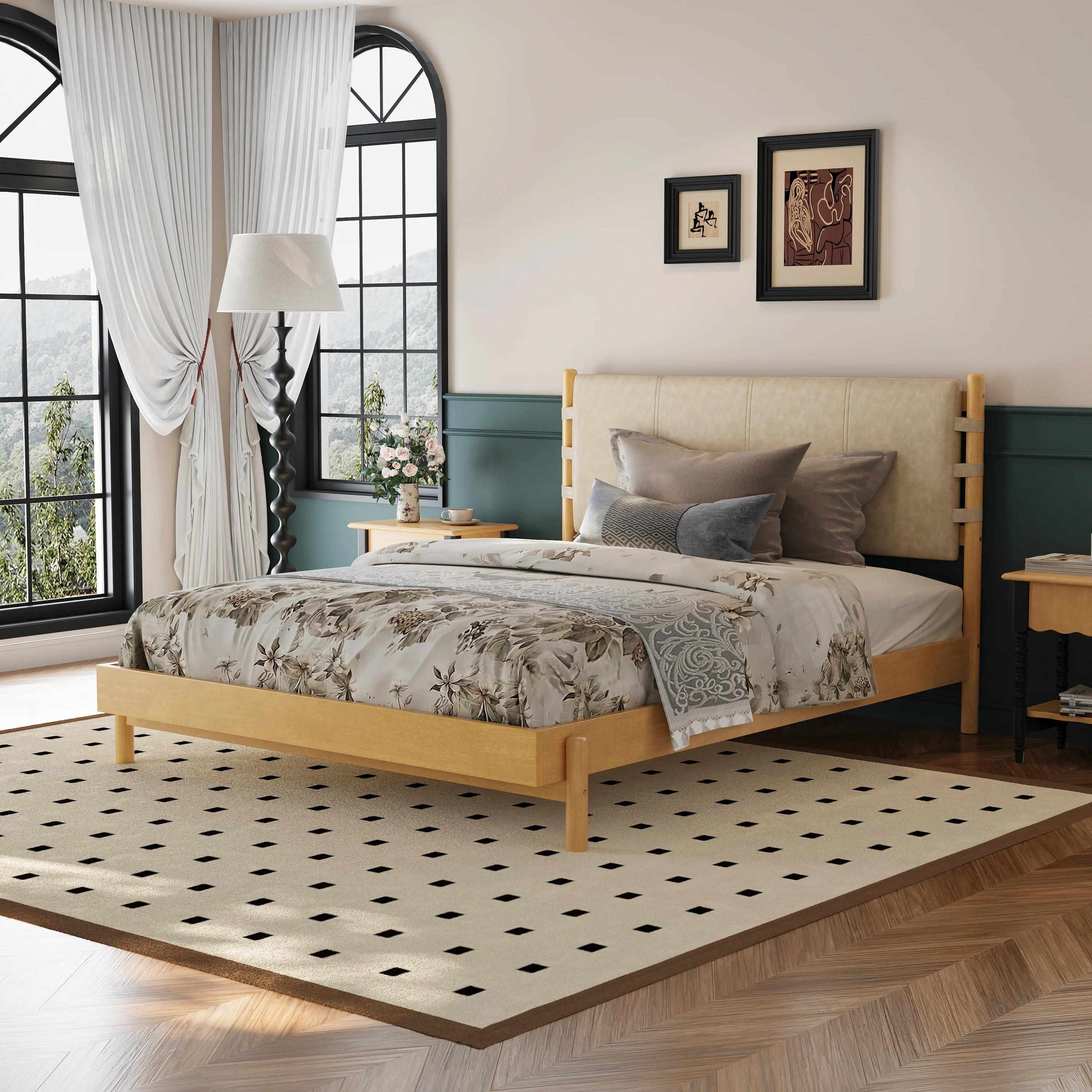 Mid Century Modern Upholstered Headboard Bedframe - Image 13