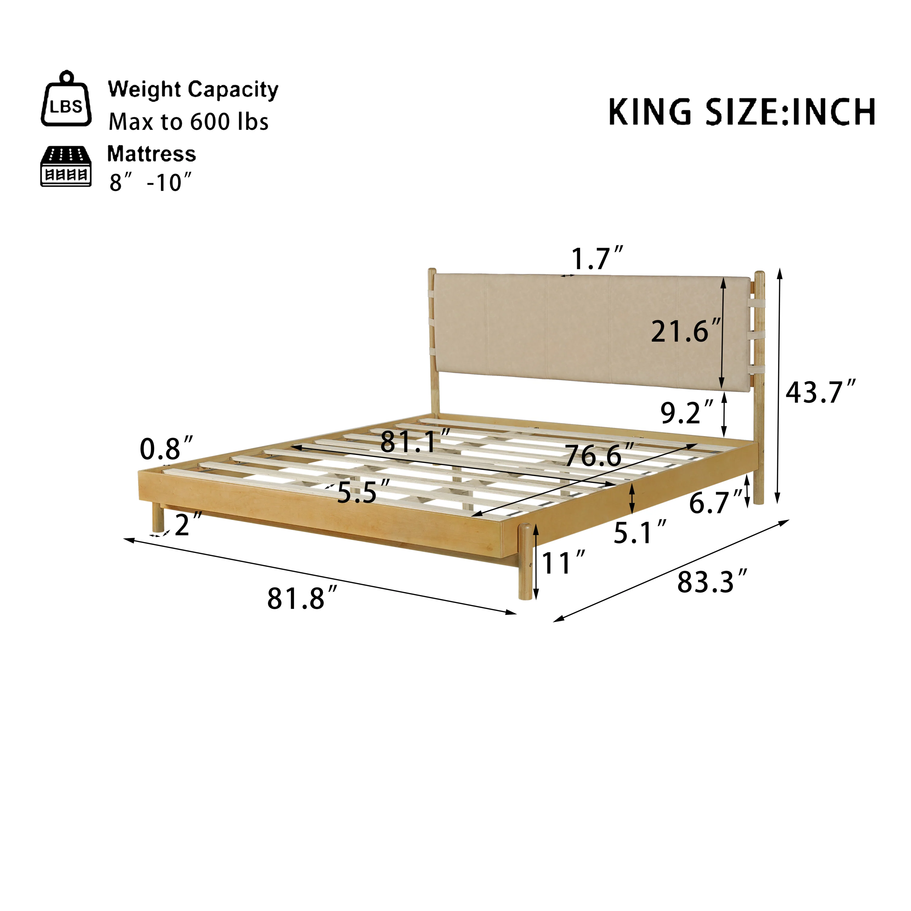 Mid Century Modern Upholstered Headboard Bedframe - Image 3