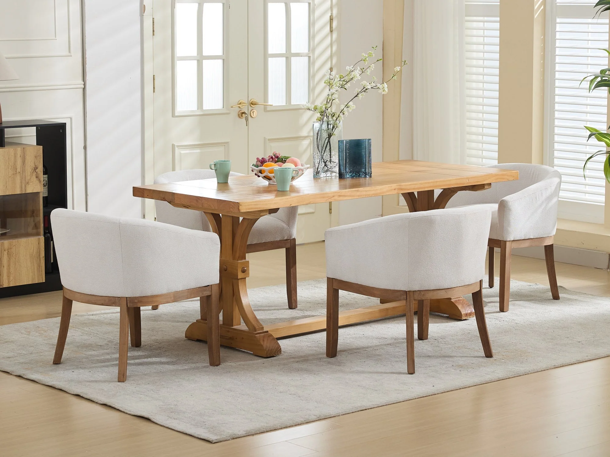Mid Century Modern Upholstered Linen Barrel Dining Chairs - Image 22