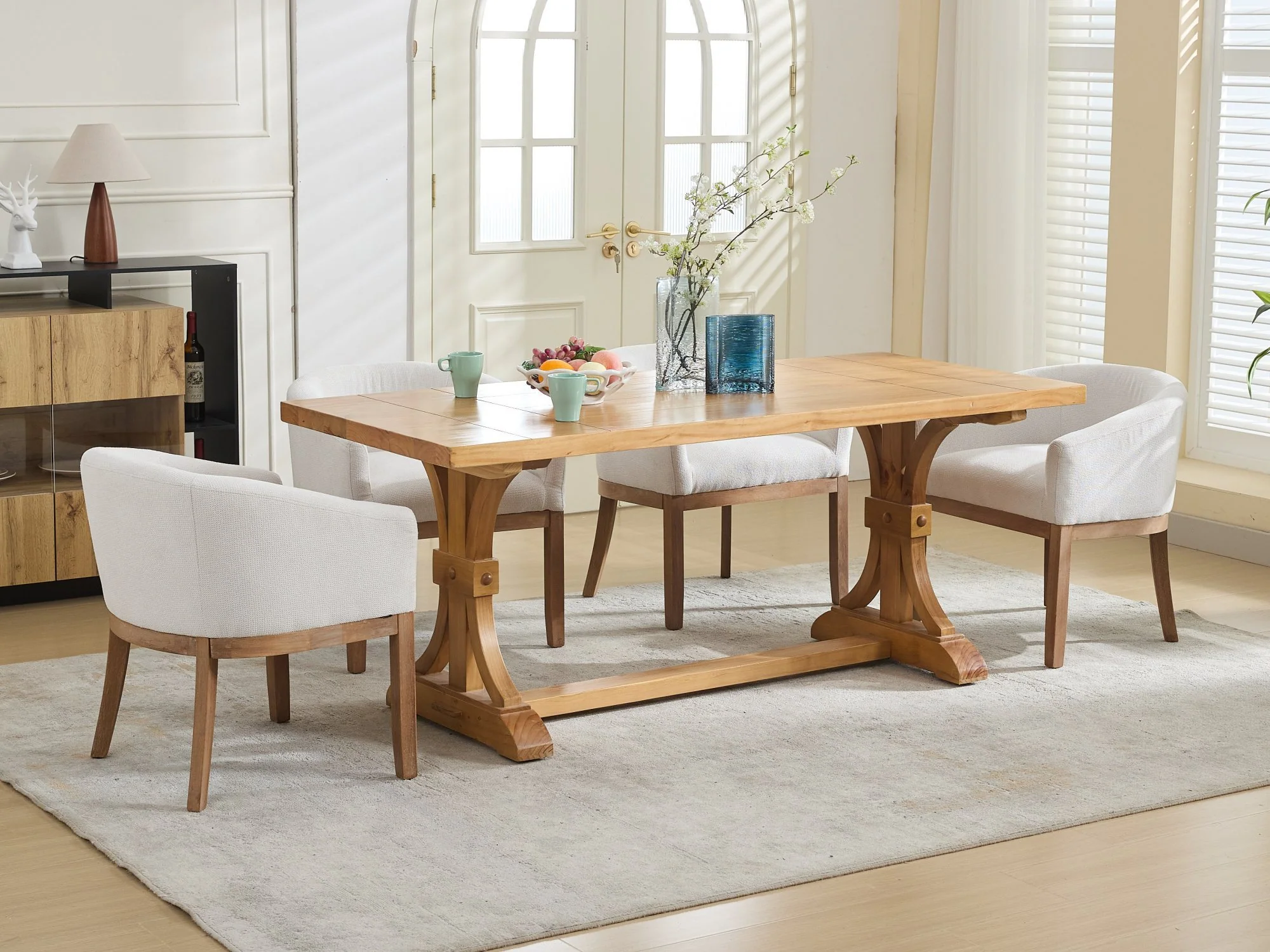 Mid Century Modern Upholstered Linen Barrel Dining Chairs - Image 24