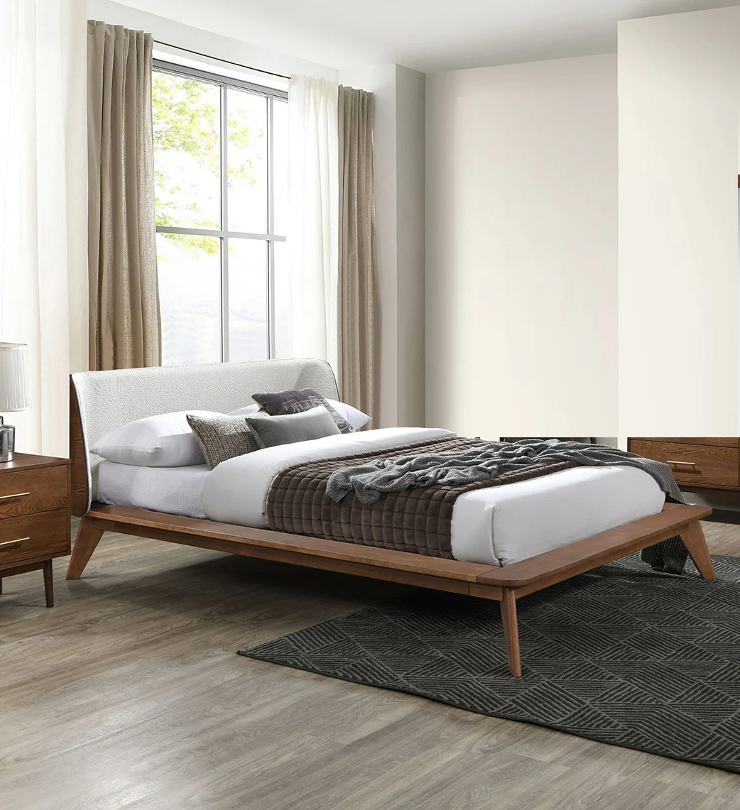 Walker Edison | Mid-Century Modern Winged Edge Headboard King Size Bedframe