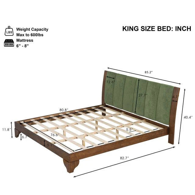 Mid Century Modern Wood and Upholstered Bedframe - Image 5