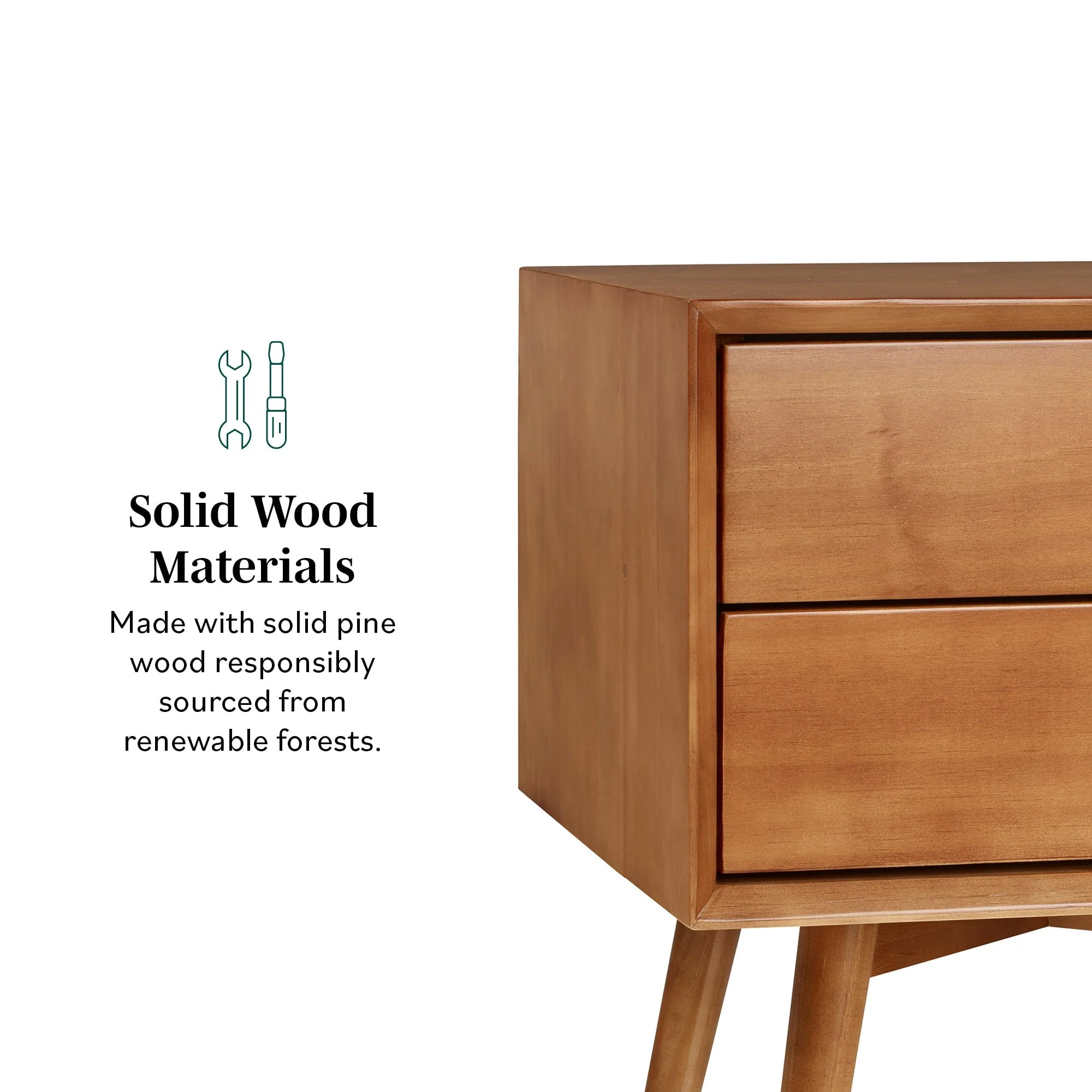 Mid-Century Solid Wood Nightstand Collection (1 or 2 Drawer) - Image 7