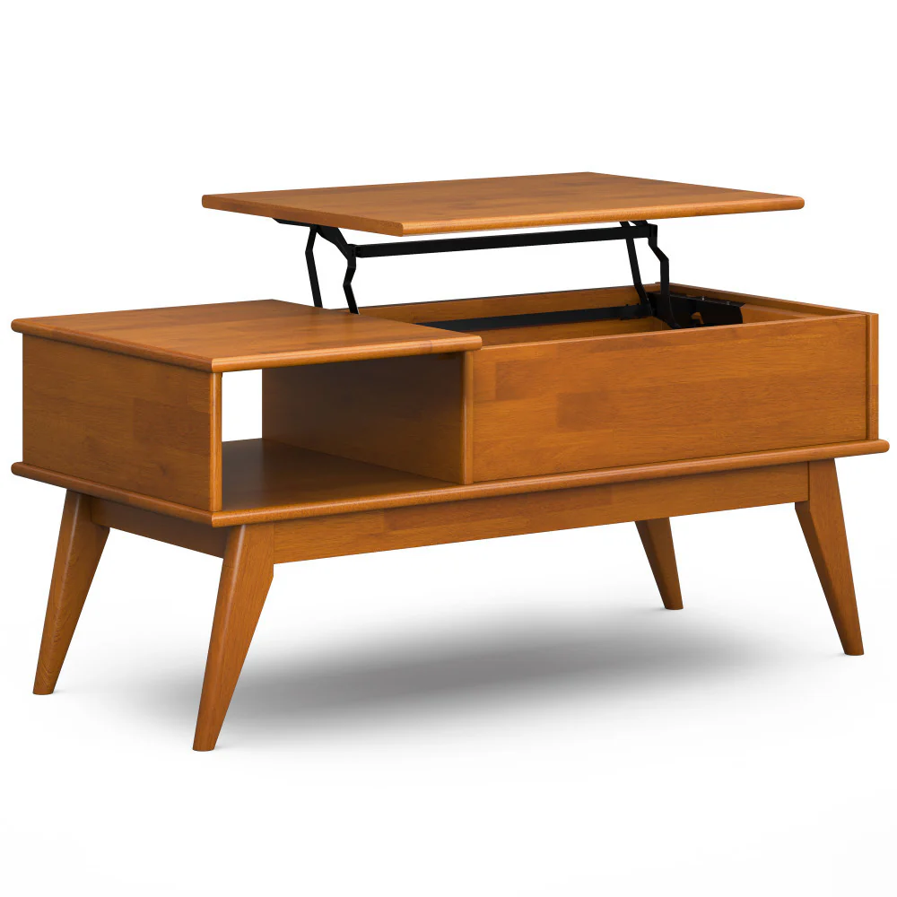 Walker Edison | Mid-Century Teak Wood Lift Top Coffee Table - Image 2