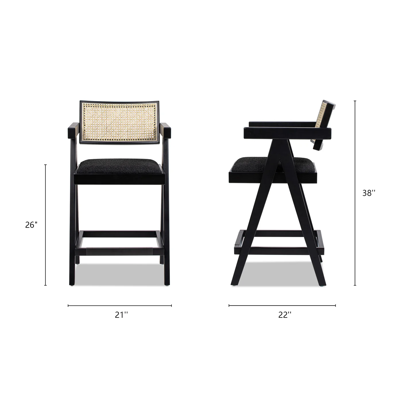 Milan 25.5' Modern Resin Webbing Back Boucle Bar Stool with Arms, Set of 3 - Image 13