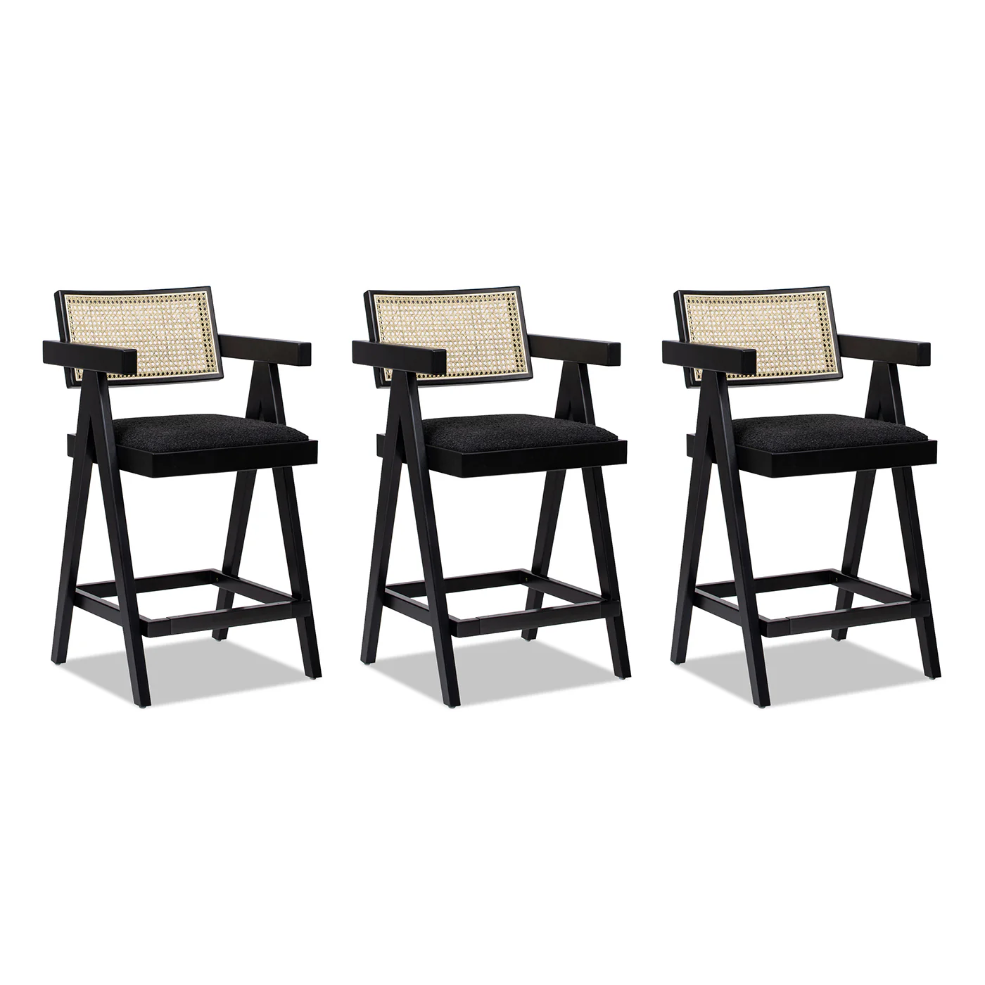 Milan 25.5' Modern Resin Webbing Back Boucle Bar Stool with Arms, Set of 3 - Image 4