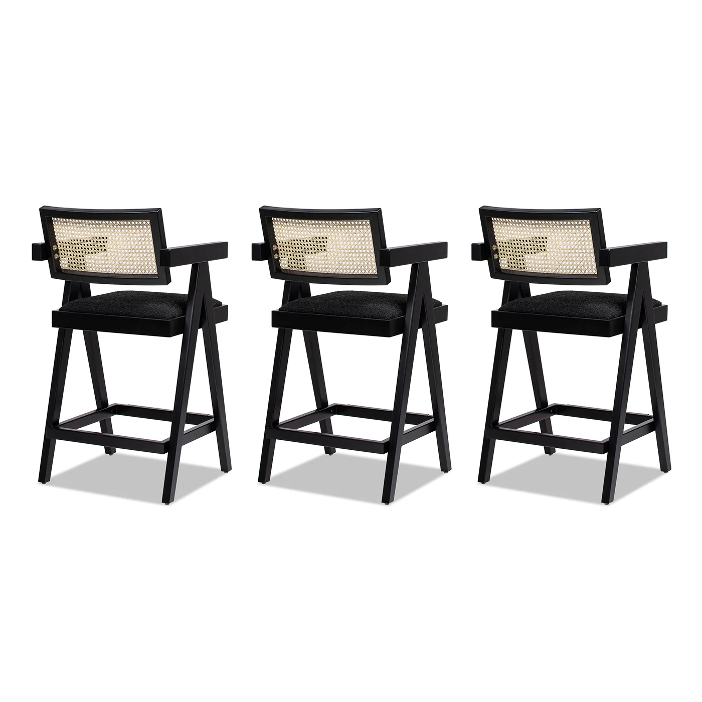 Milan 25.5' Modern Resin Webbing Back Boucle Bar Stool with Arms, Set of 3 - Image 6