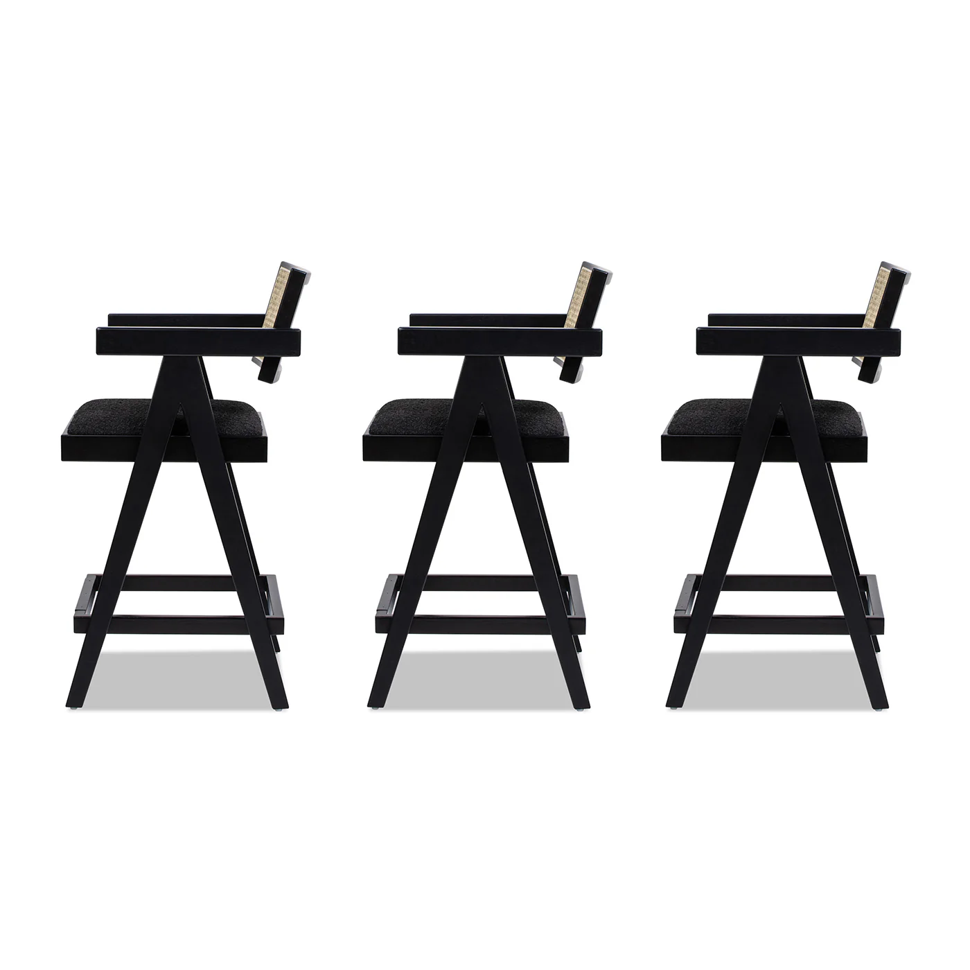 Milan 25.5' Modern Resin Webbing Back Boucle Bar Stool with Arms, Set of 3 - Image 7