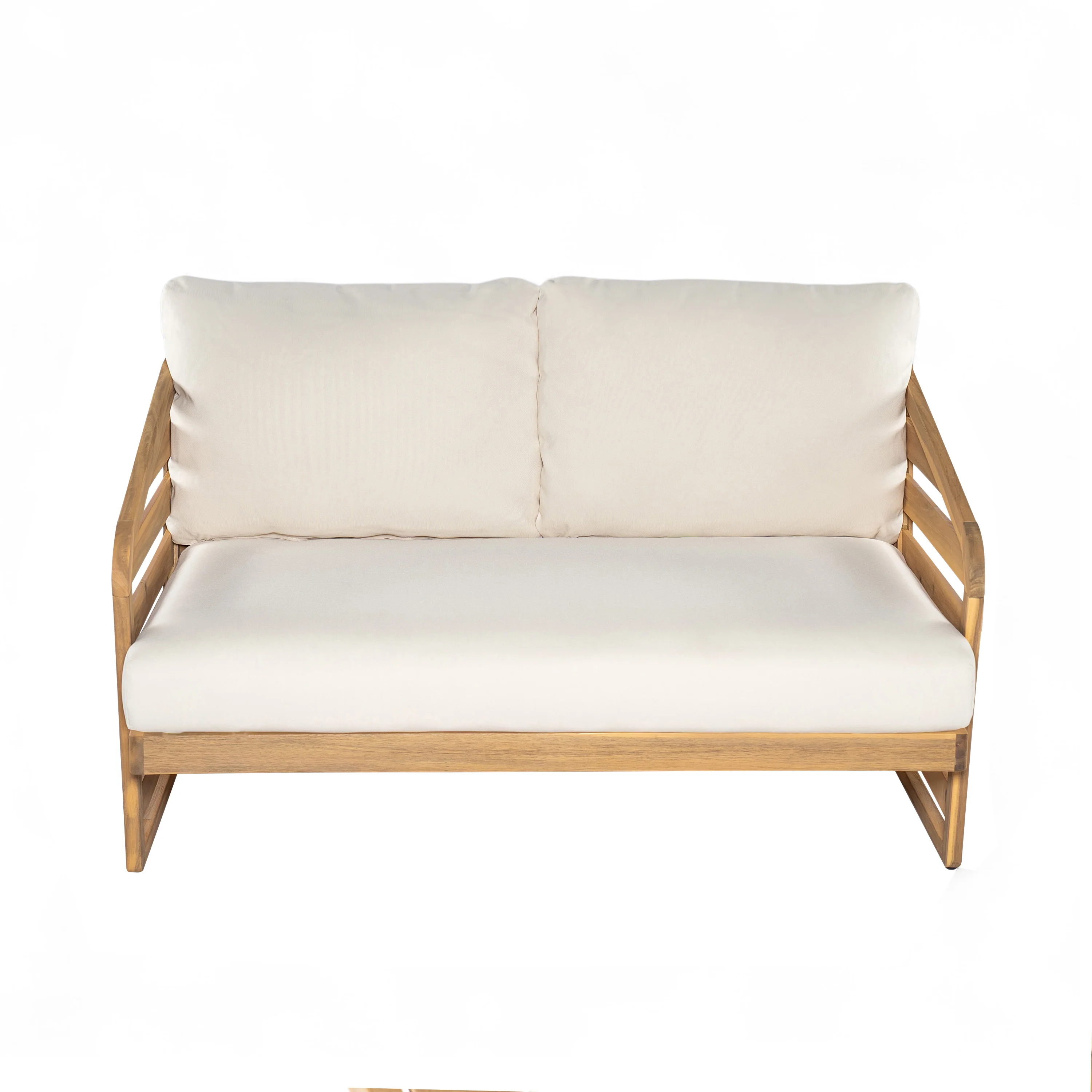 Minimalist Acacia Wood Outdoor Patio Loveseat and Coffee Table Set - Image 4