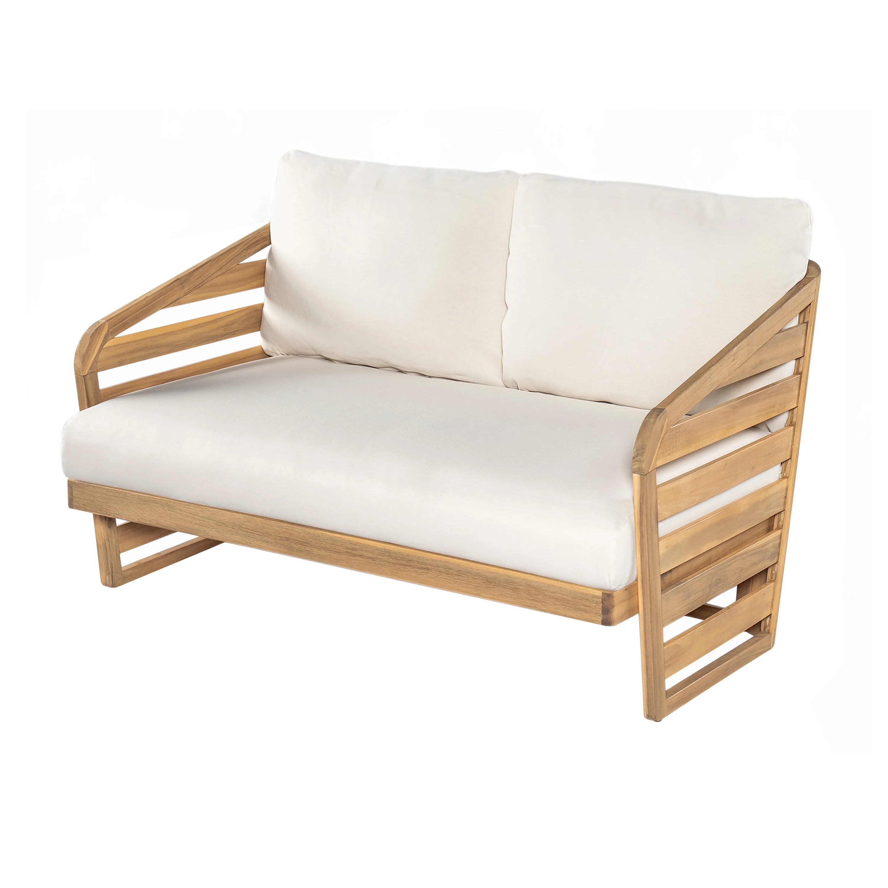 Minimalist Acacia Wood Outdoor Patio Loveseat and Coffee Table Set - Image 5