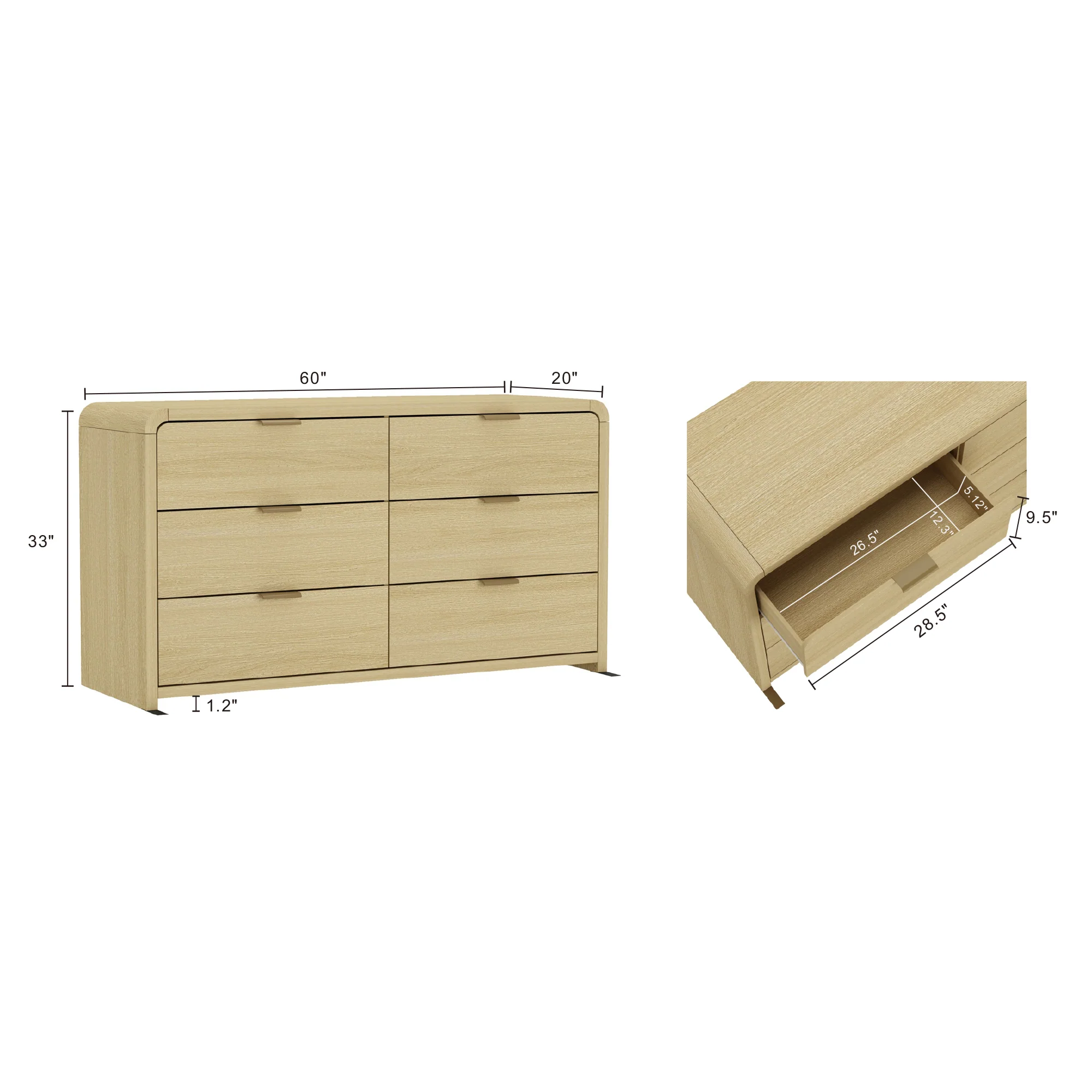 Minimalist Curve Design 6 Drawer Dresser - Image 4