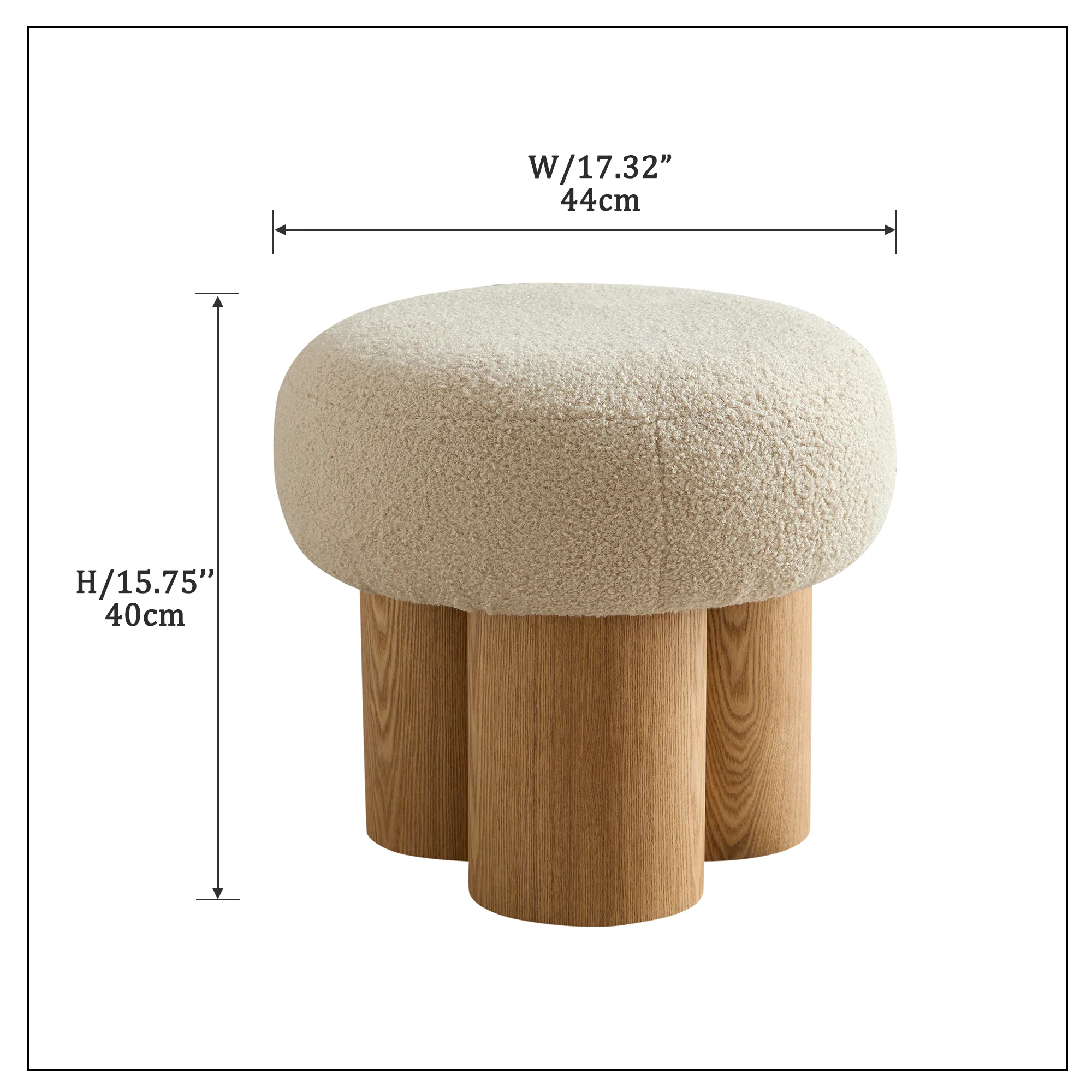 Walker Edison | Minimalist Curve Wooden Mushroom Boucle Stool - Image 4