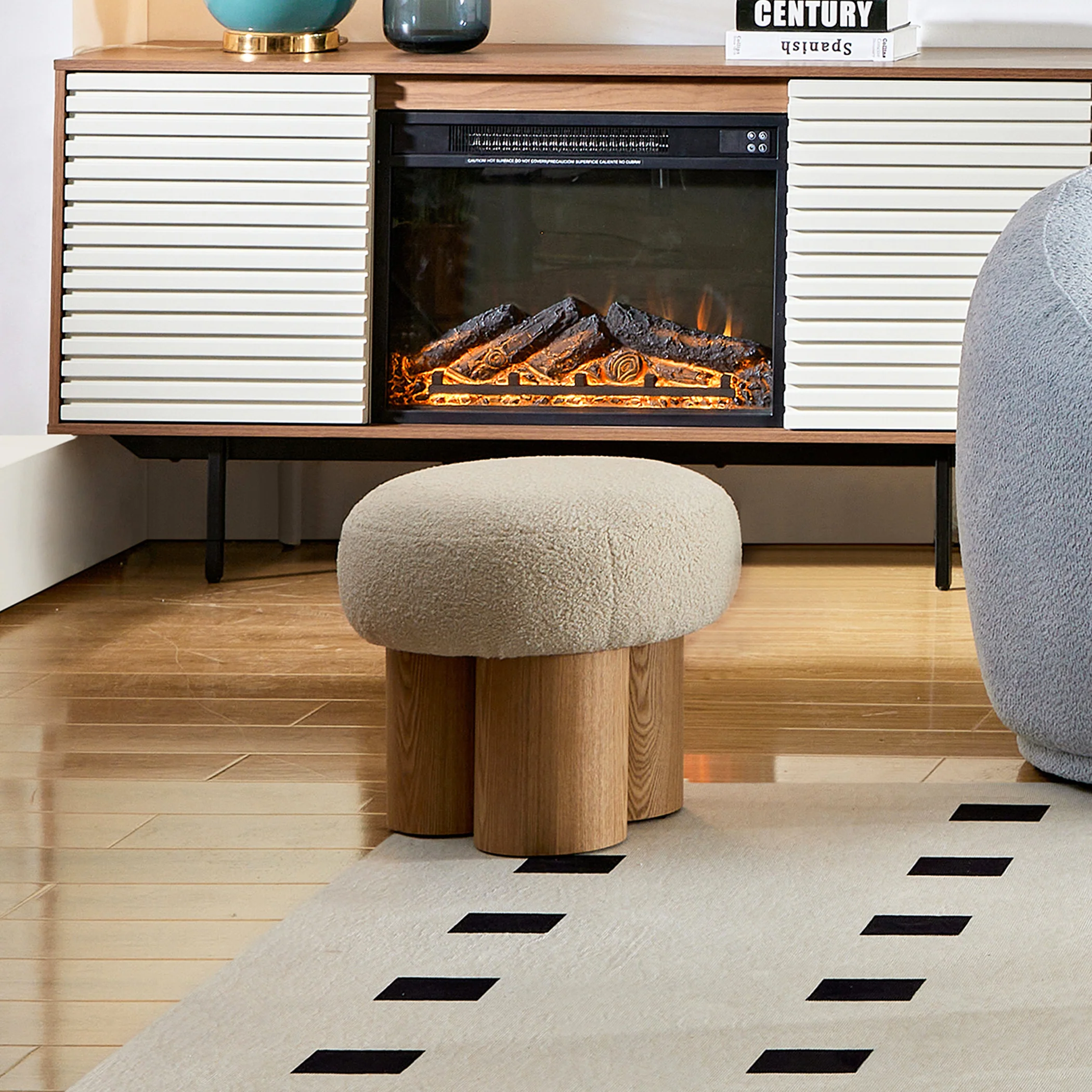 Walker Edison | Minimalist Curve Wooden Mushroom Boucle Stool - Image 9