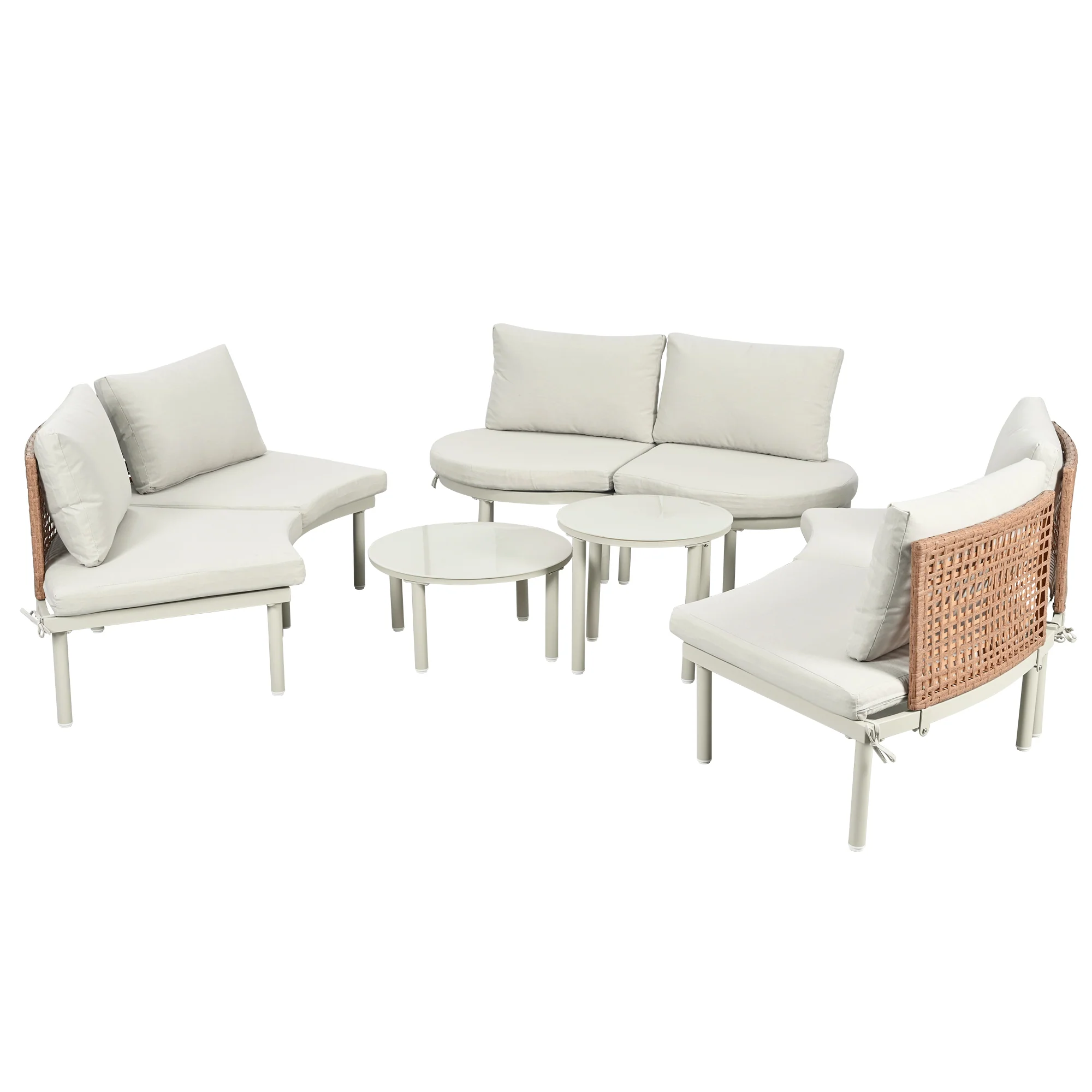 Walker Edison | Minimalist Half Moon Outdoor 8-Piece Modular Sofa Set with Nesting Tables - Image 2
