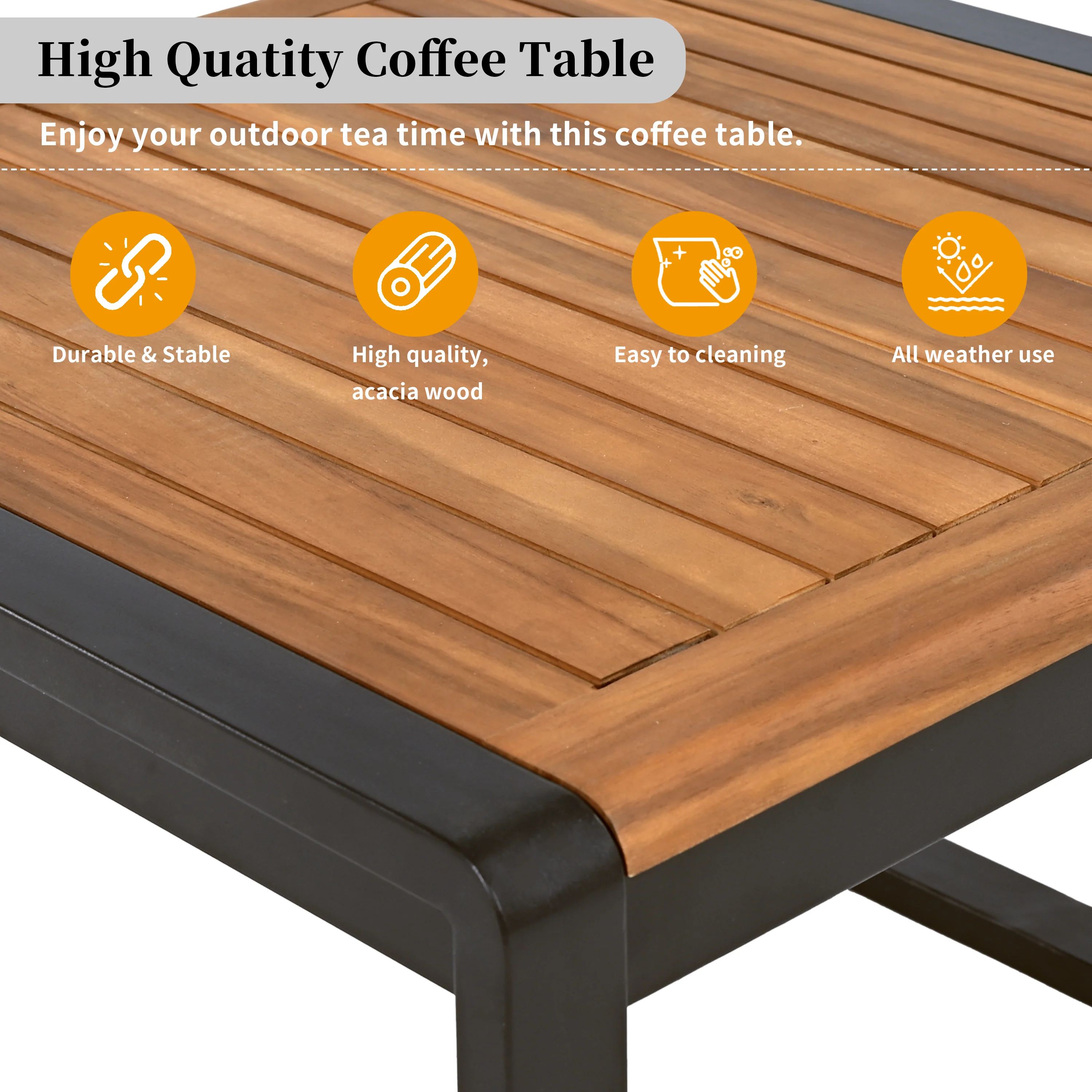 Minimalist Metal and Wood 4 Pieces Outdoor Patio L-Shape Sectional Couch with Coffee Table - Image 10