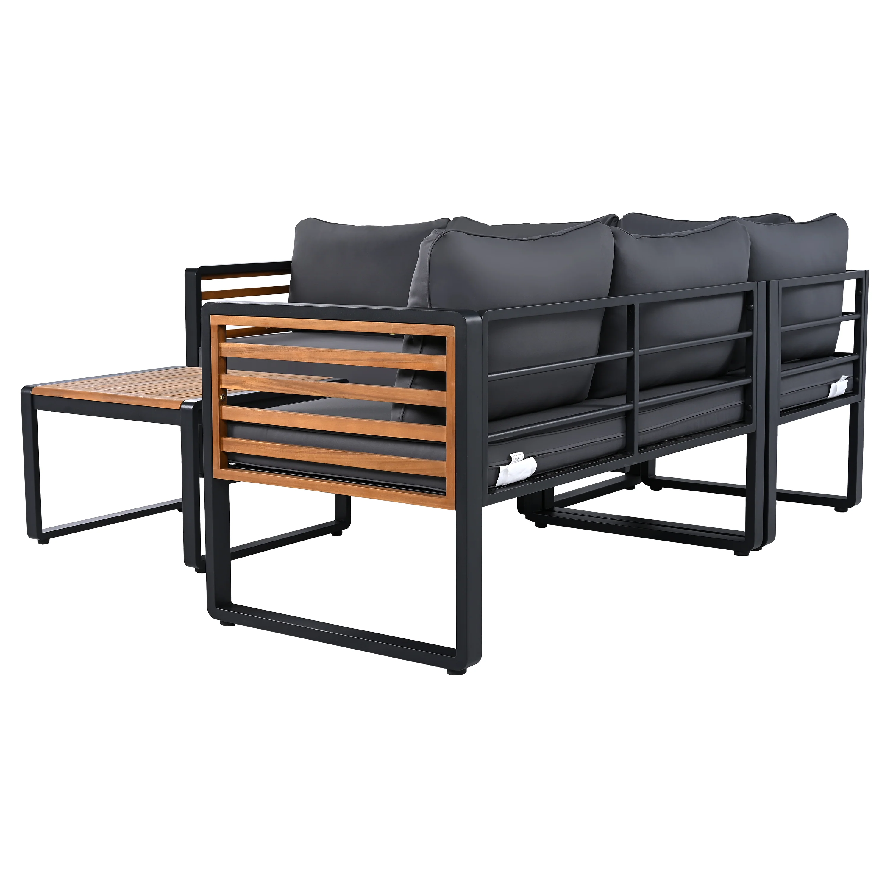 Minimalist Metal and Wood 4 Pieces Outdoor Patio L-Shape Sectional Couch with Coffee Table - Image 18