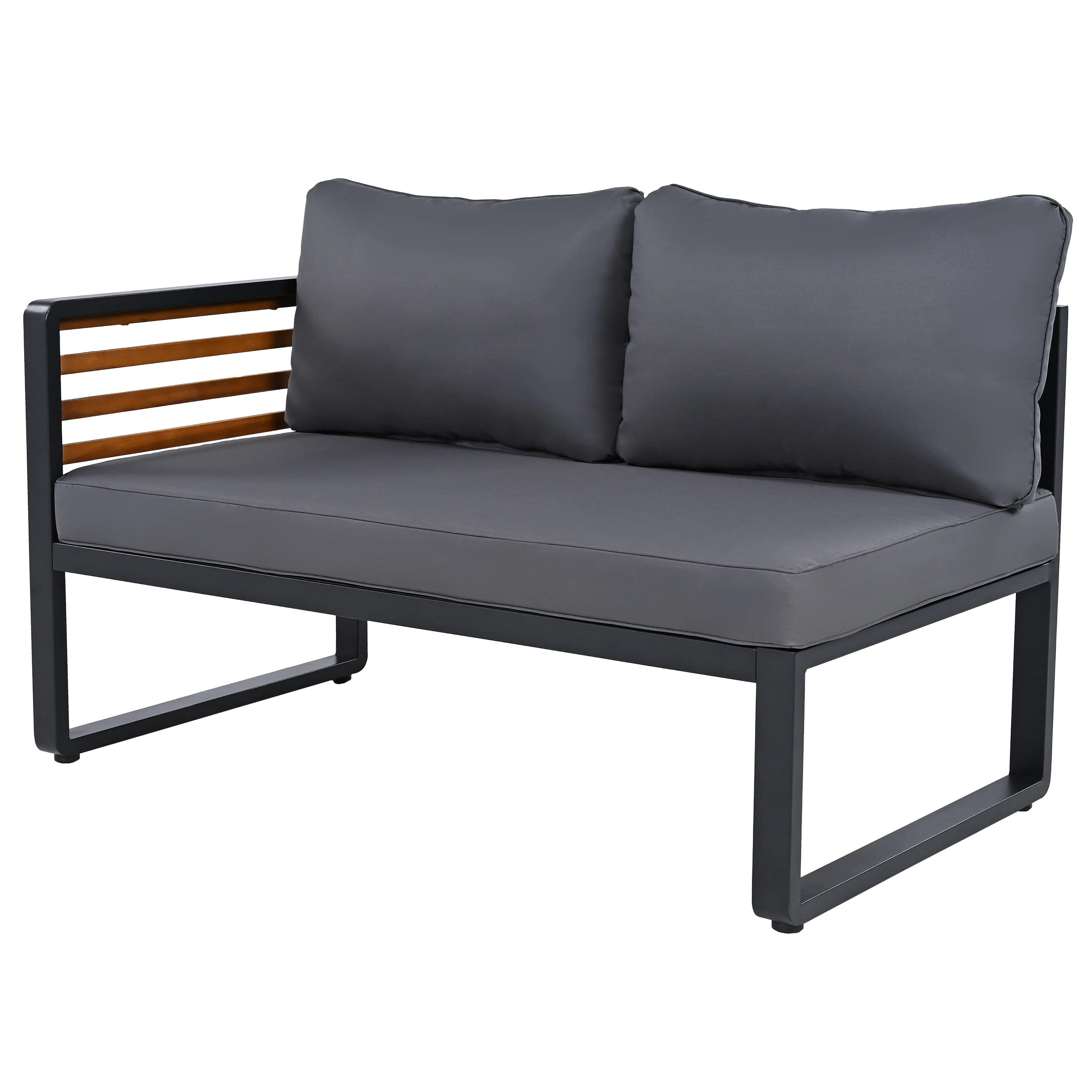 Minimalist Metal and Wood 4 Pieces Outdoor Patio L-Shape Sectional Couch with Coffee Table - Image 19