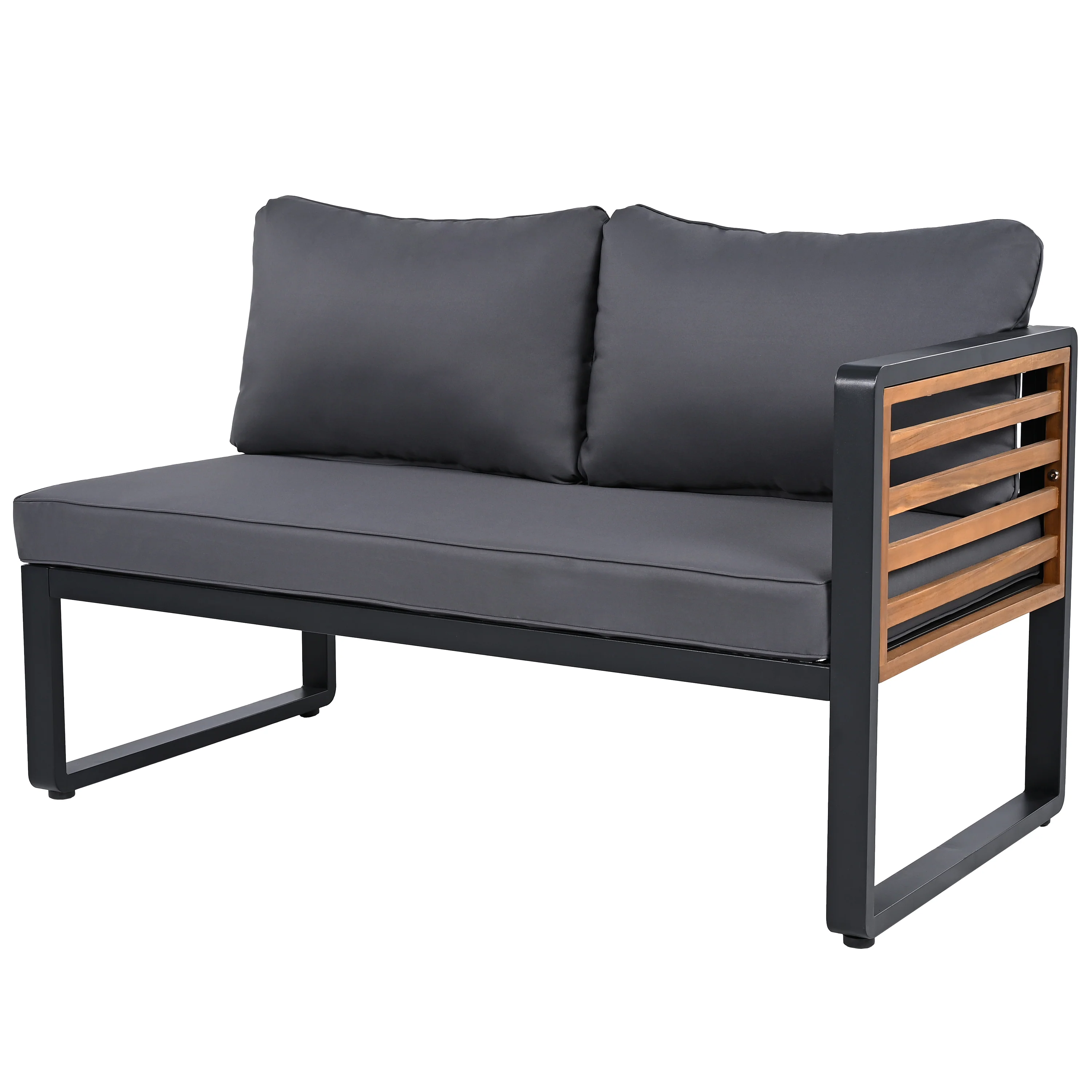 Minimalist Metal and Wood 4 Pieces Outdoor Patio L-Shape Sectional Couch with Coffee Table - Image 21