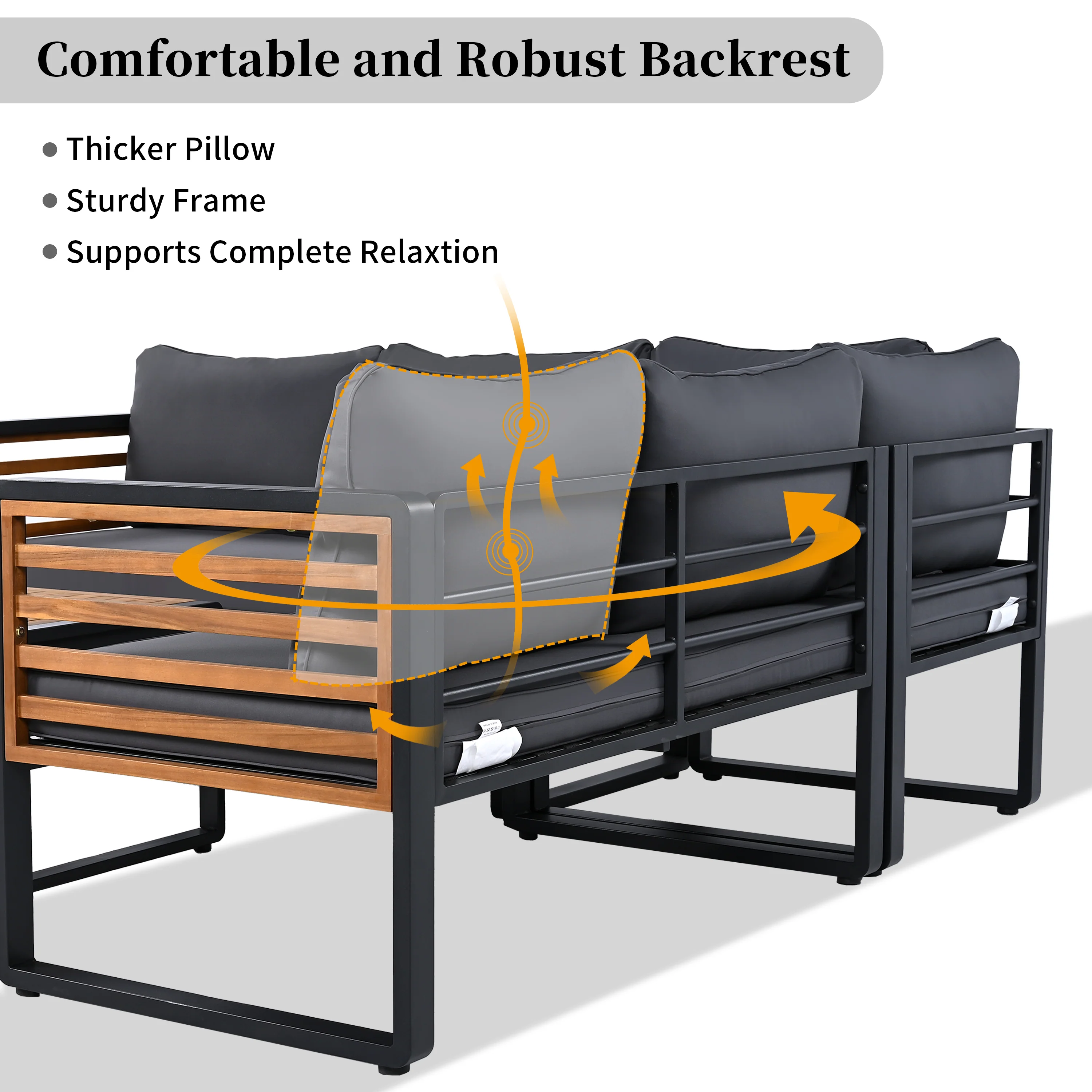 Minimalist Metal and Wood 4 Pieces Outdoor Patio L-Shape Sectional Couch with Coffee Table - Image 9