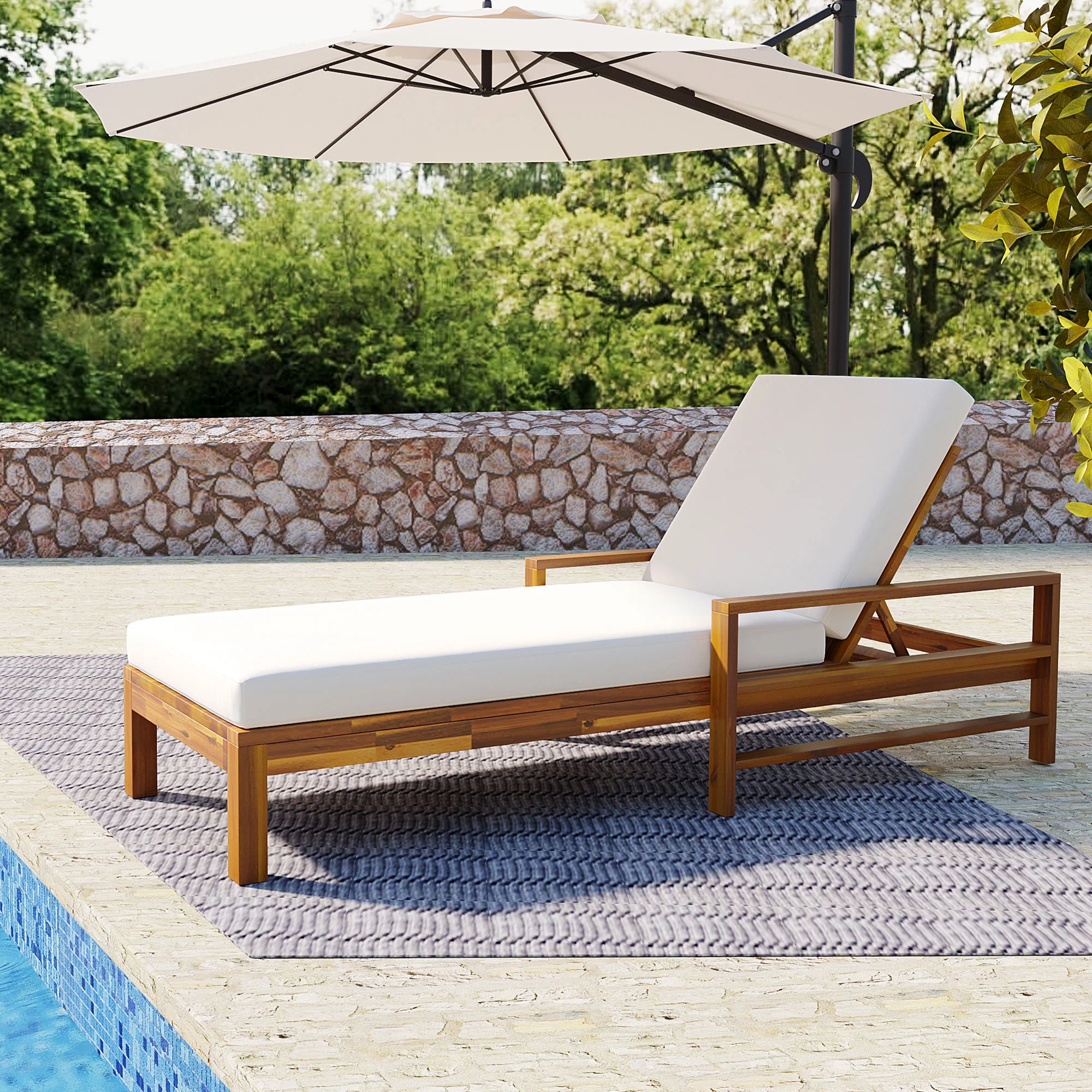 Minimalist Teak Wood Adjustable Backrest Outdoor Lounge Chair - Image 2