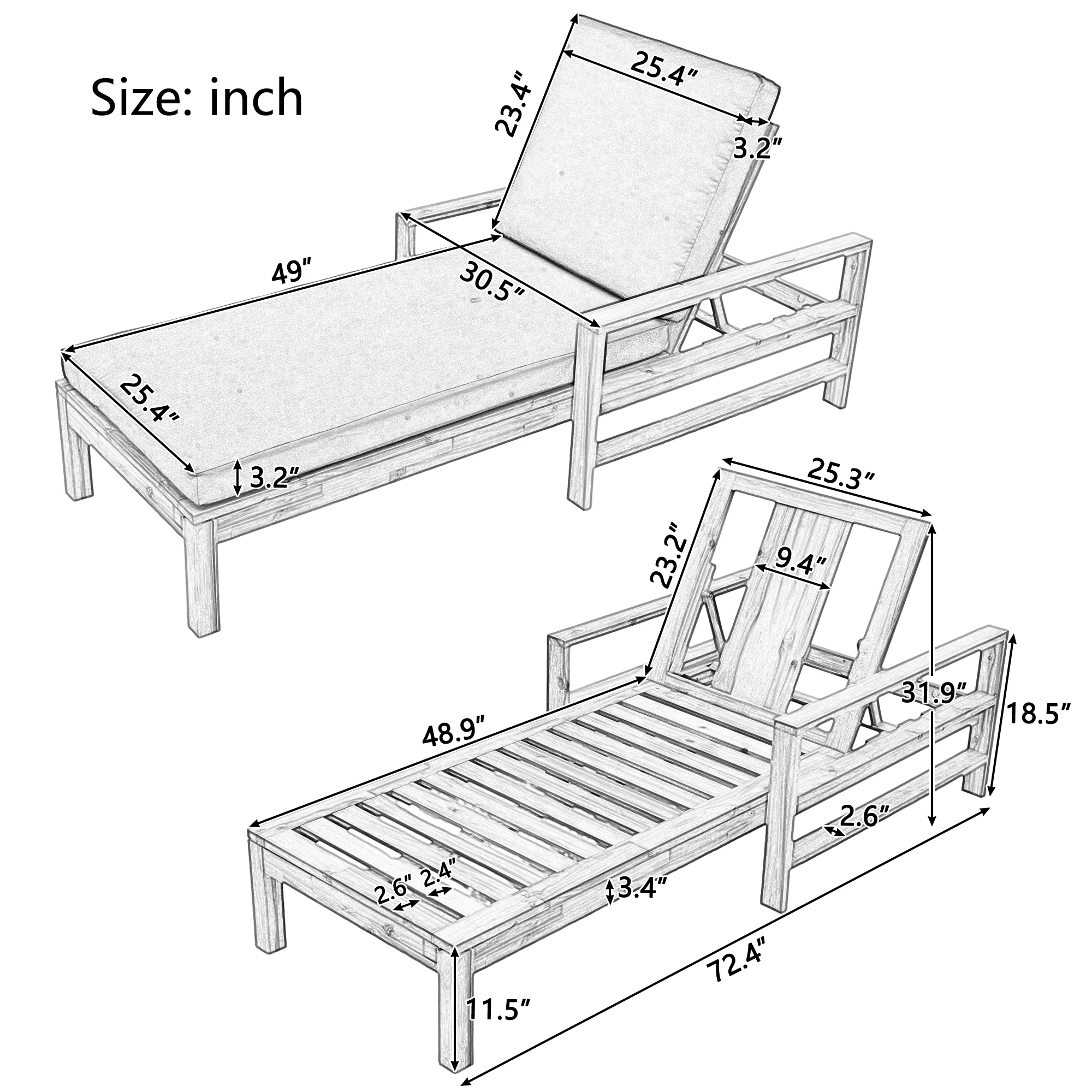 Minimalist Teak Wood Adjustable Backrest Outdoor Lounge Chair - Image 3