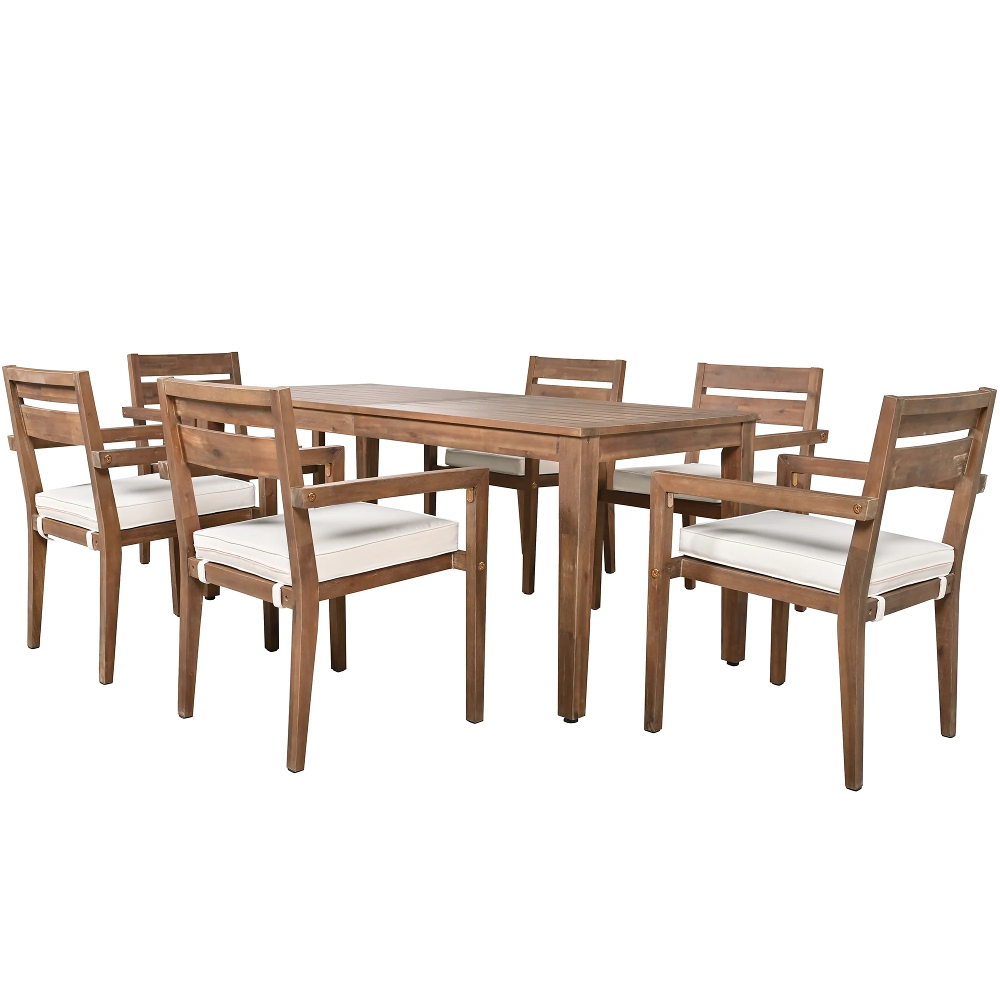 Modern 7 Pieces Acacia Wood Outdoor Full Dining Set with Chair Cushions - Image 10