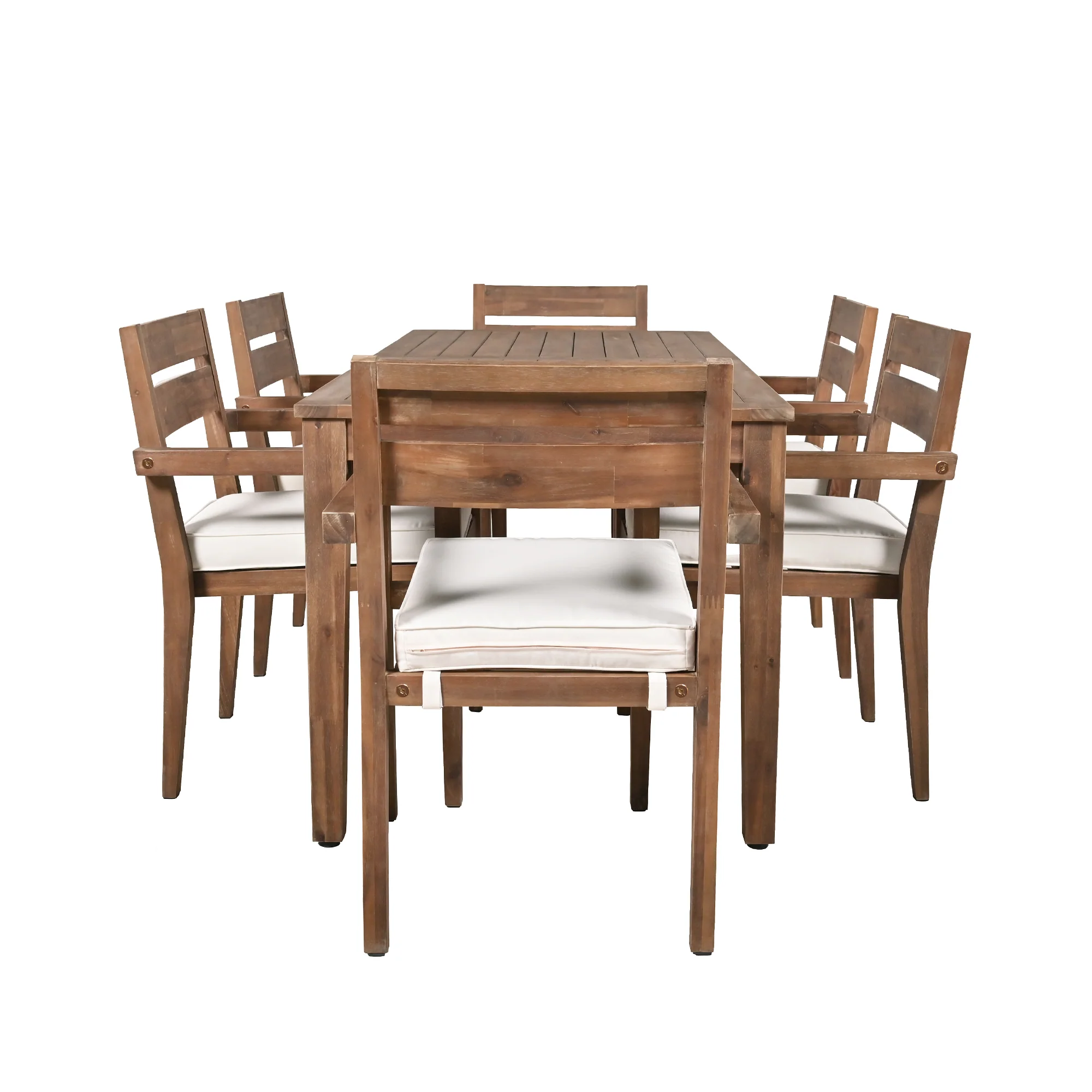 Modern 7 Pieces Acacia Wood Outdoor Full Dining Set with Chair Cushions - Image 11