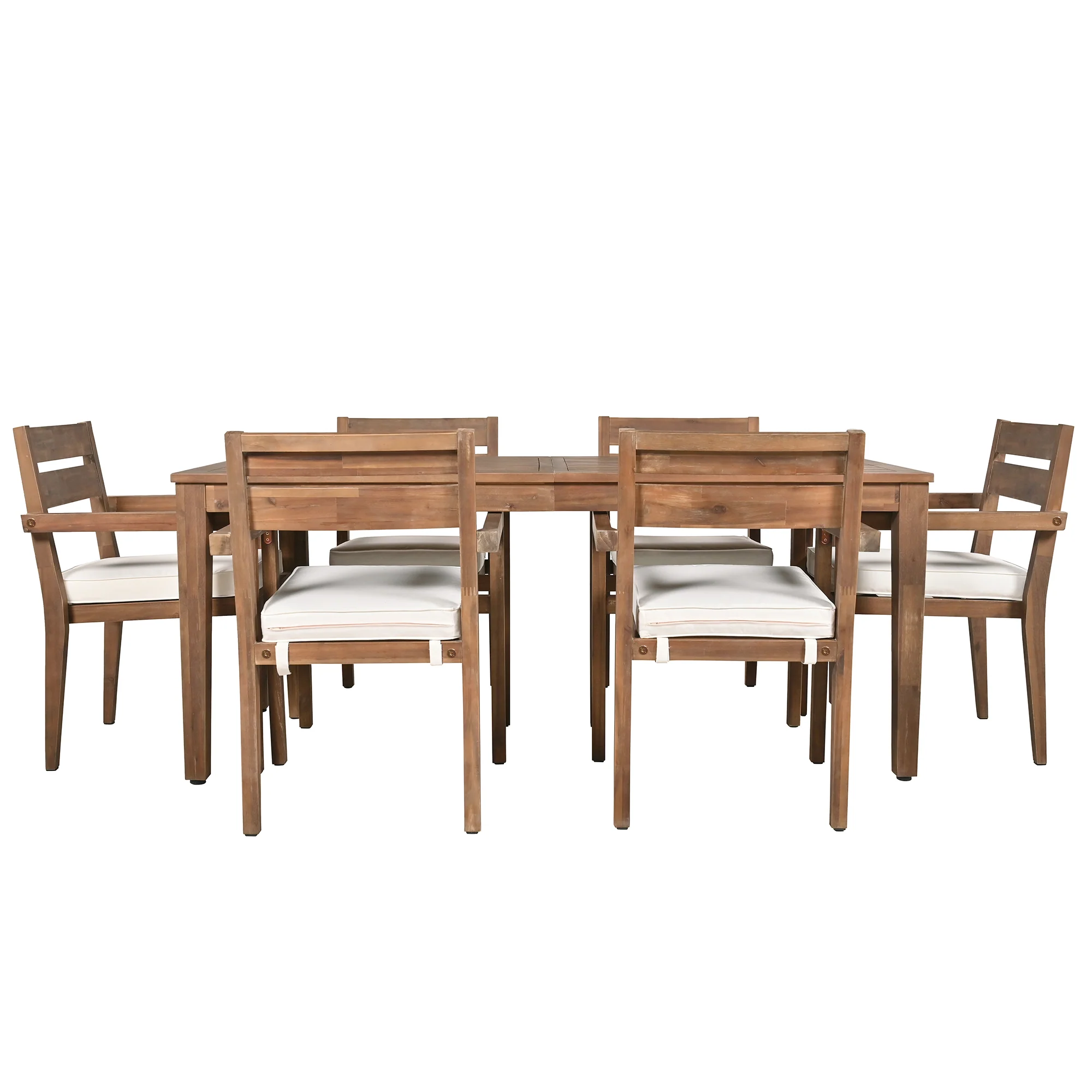 Modern 7 Pieces Acacia Wood Outdoor Full Dining Set with Chair Cushions - Image 9