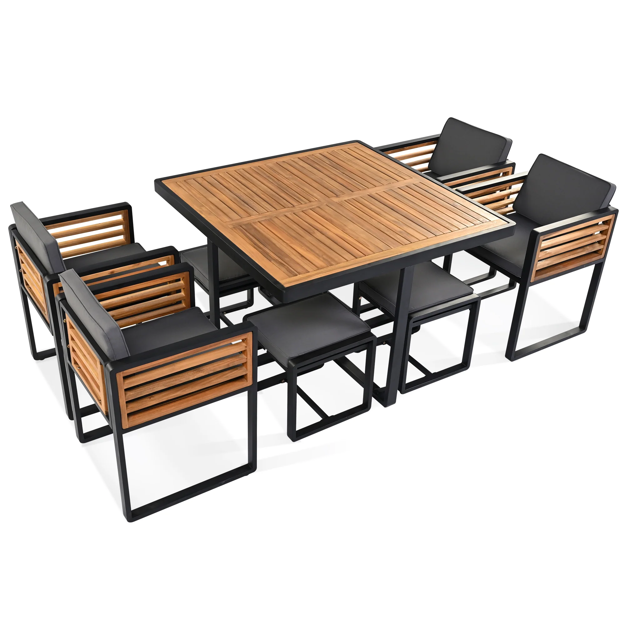 Walker Edison | Modern 9-Pieces Acacia Wood Patio Dining Set - Image 11