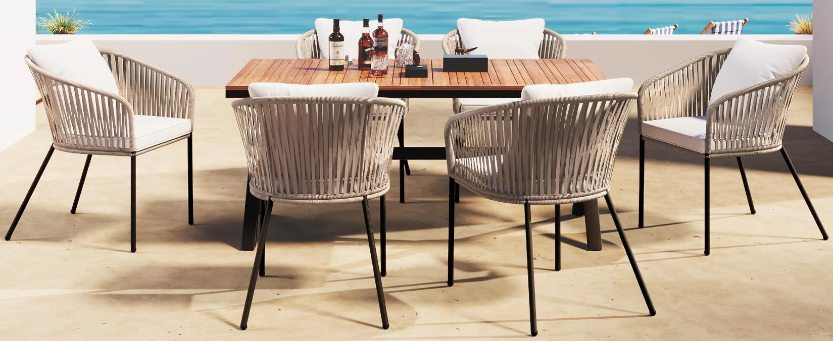 Walker Edison | Modern All-Weather Outdoor 7 Piece Patio Dining Set - Image 10