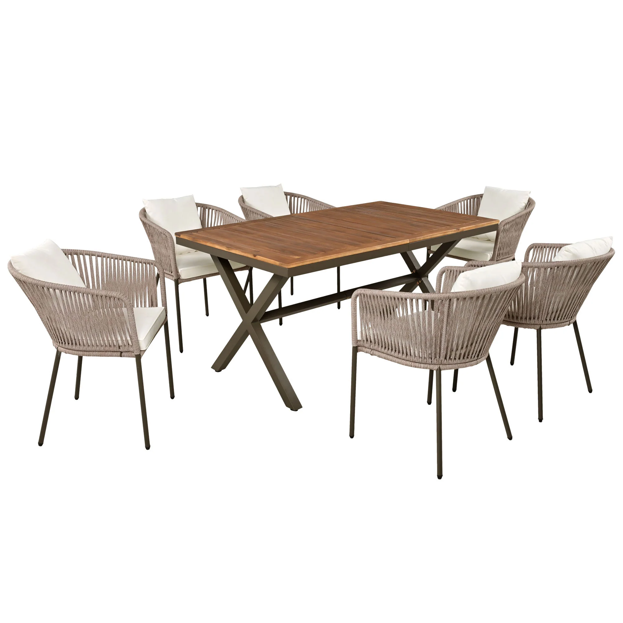 Walker Edison | Modern All-Weather Outdoor 7 Piece Patio Dining Set - Image 11