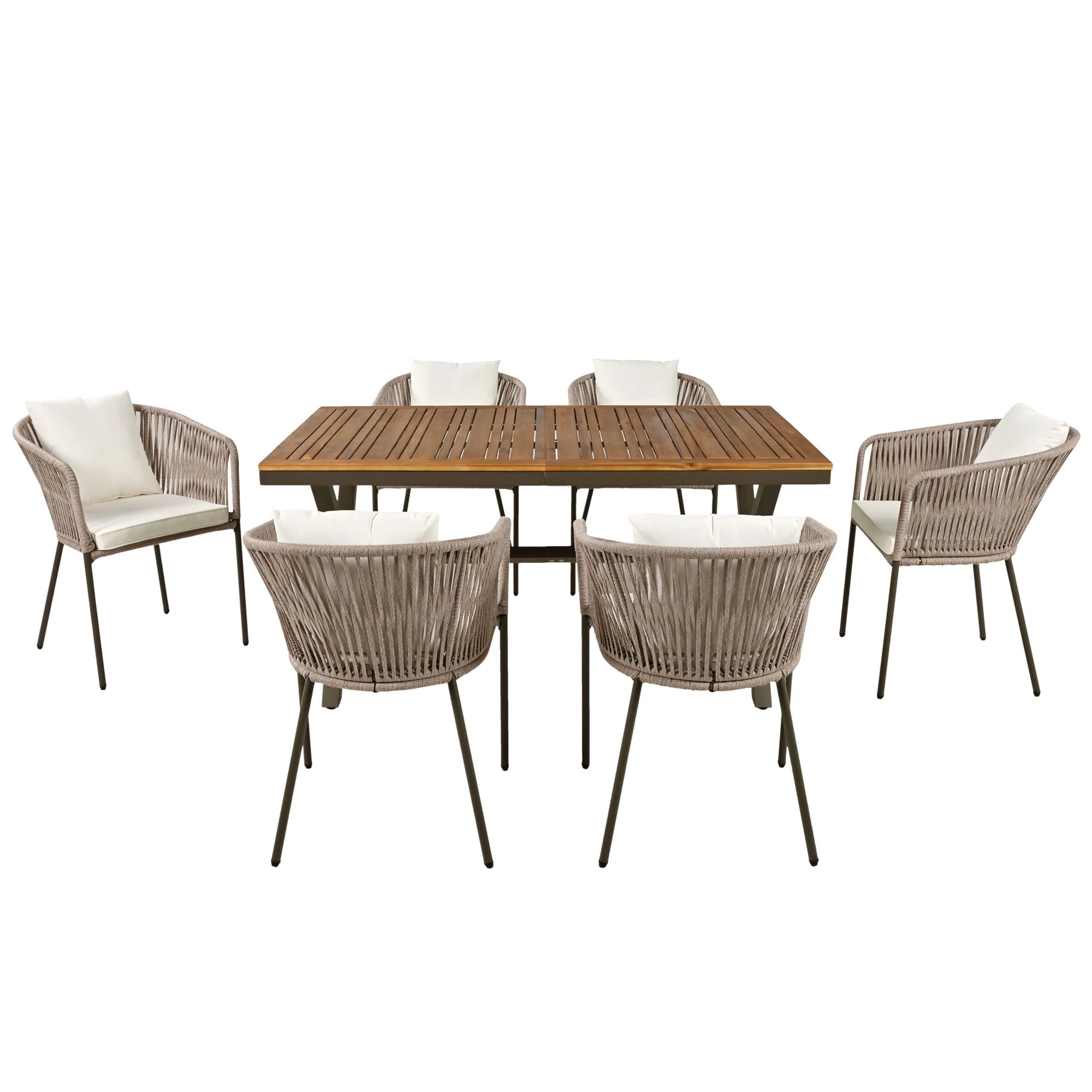 Walker Edison | Modern All-Weather Outdoor 7 Piece Patio Dining Set - Image 12