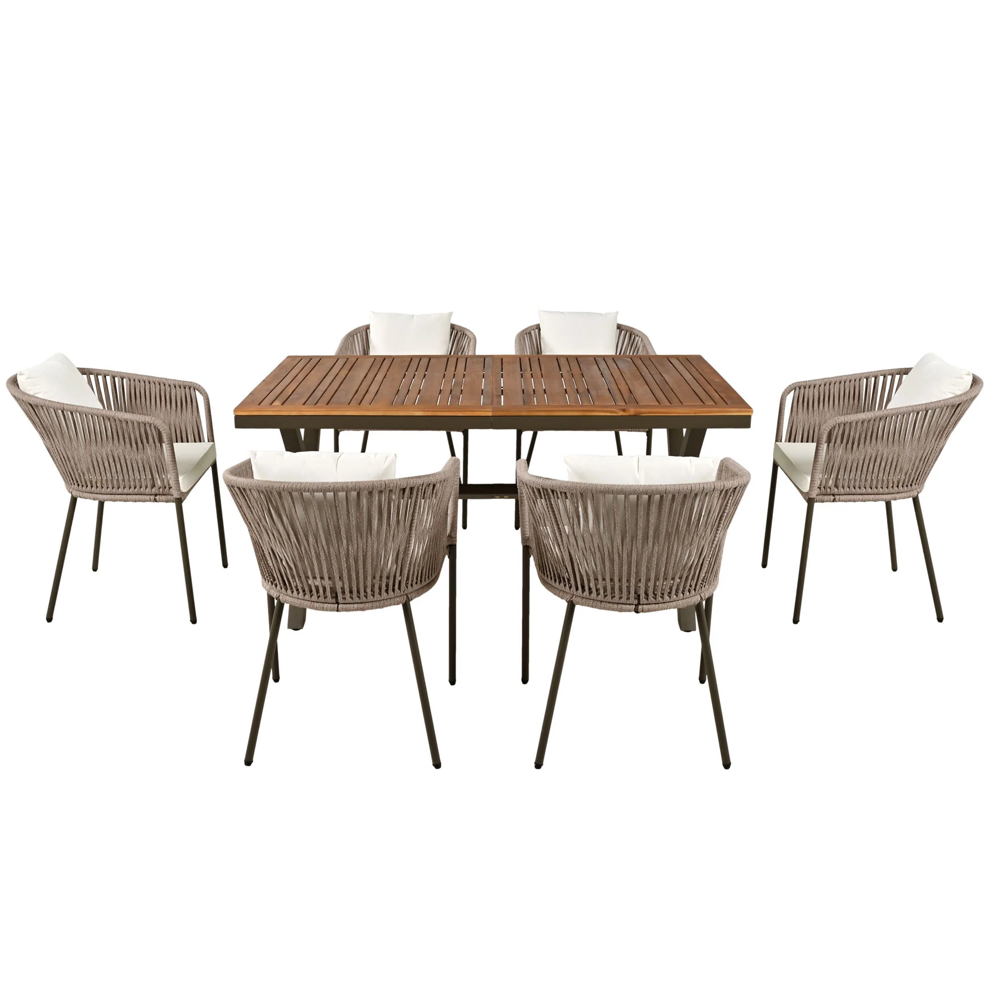 Walker Edison | Modern All-Weather Outdoor 7 Piece Patio Dining Set - Image 13